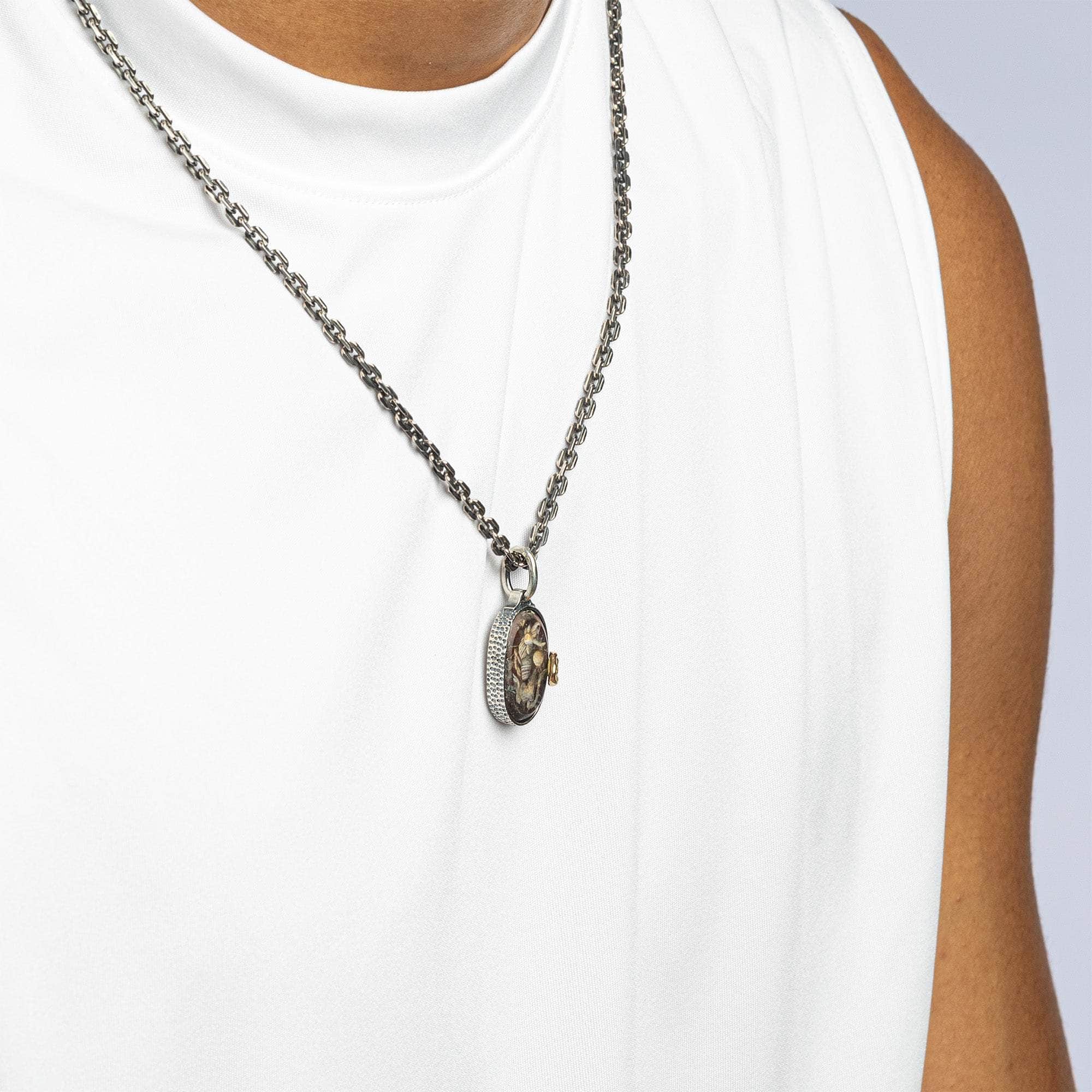 Pazuzu Pendant with Authentic Mesopotamian Agate Seal in 925 Silver & Raw Yellow Sapphire in 9K Gold