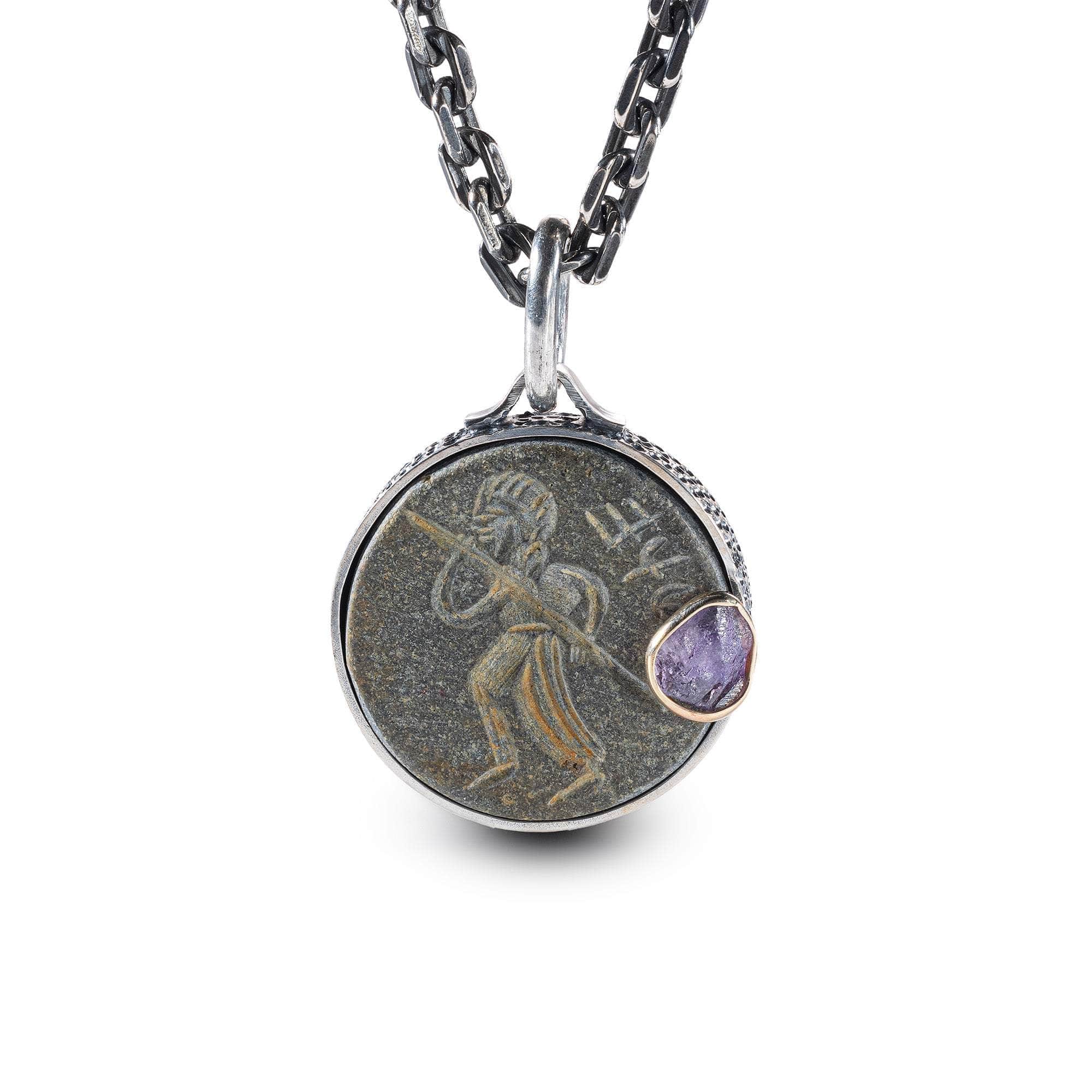 Gilgamesh Pendant with Authentic Near Eastern Agate Seal in 925 Silver & Raw Pink Sapphire in 9K Gold