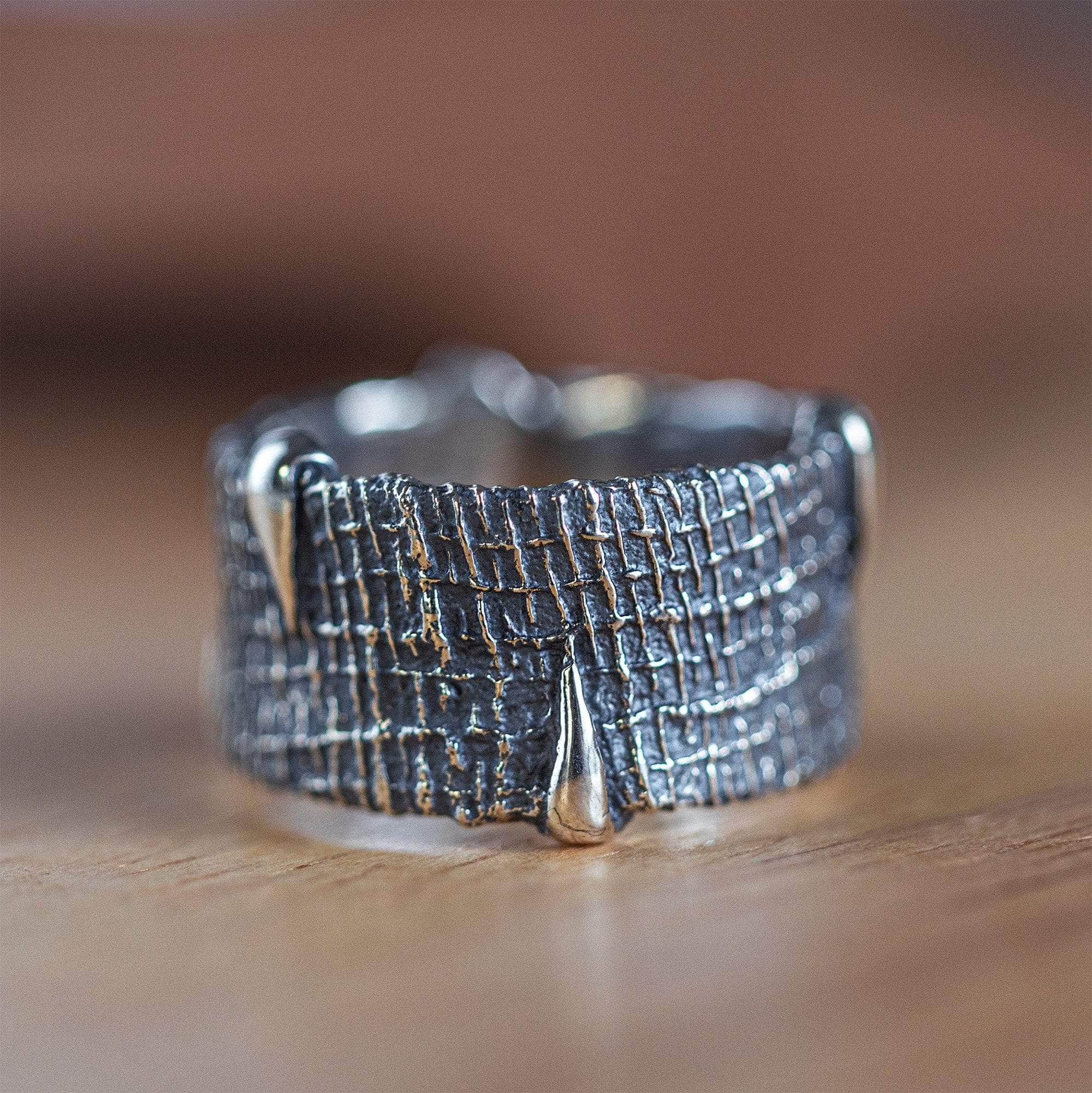 Fiber Handcrafted Silver Ring with Delicate Fabric Impression