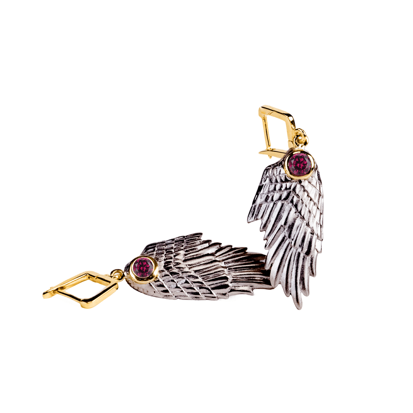 Fligelli Wing Earrings Co-Designed with Custom Gemstone & Plating Options: Garnet, Sapphire, Blue Topaz, Citrine, Amethyst, Rhodolite, Black or White Rhodium, Gold, Anthracite