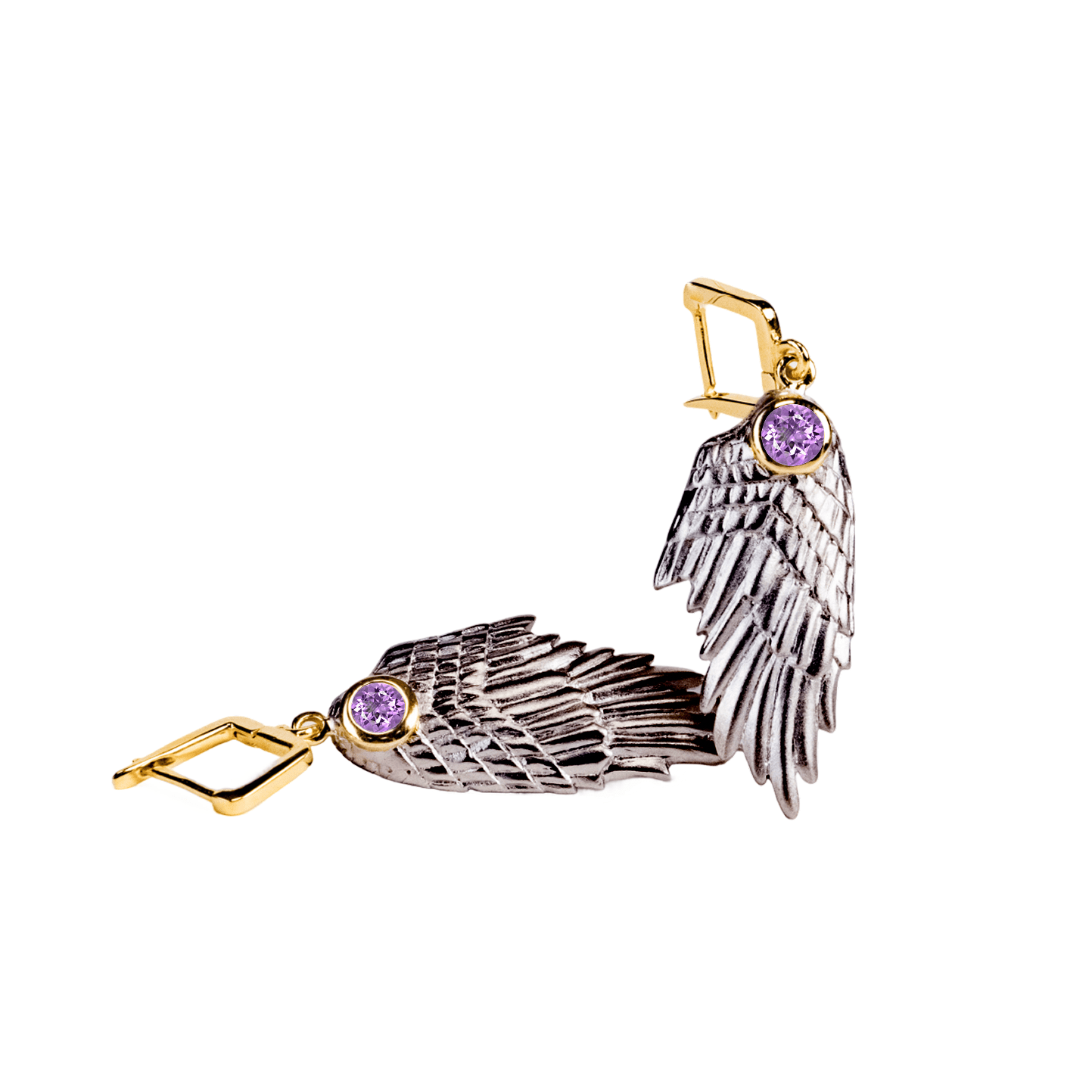 Fligelli Wing Earrings Co-Designed with Custom Gemstone & Plating Options: Garnet, Sapphire, Blue Topaz, Citrine, Amethyst, Rhodolite, Black or White Rhodium, Gold, Anthracite