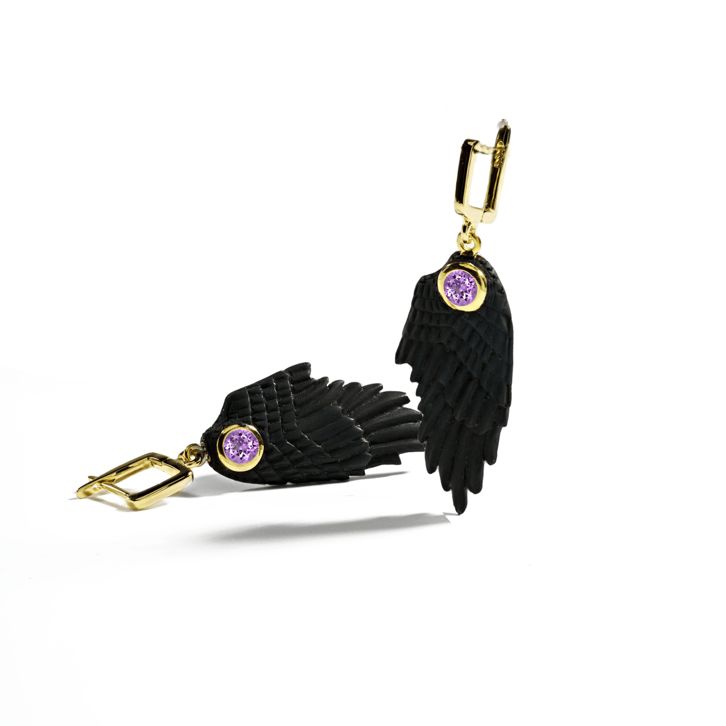Fligelli Wing Earrings Co-Designed with Custom Gemstone & Plating Options: Garnet, Sapphire, Blue Topaz, Citrine, Amethyst, Rhodolite, Black or White Rhodium, Gold, Anthracite