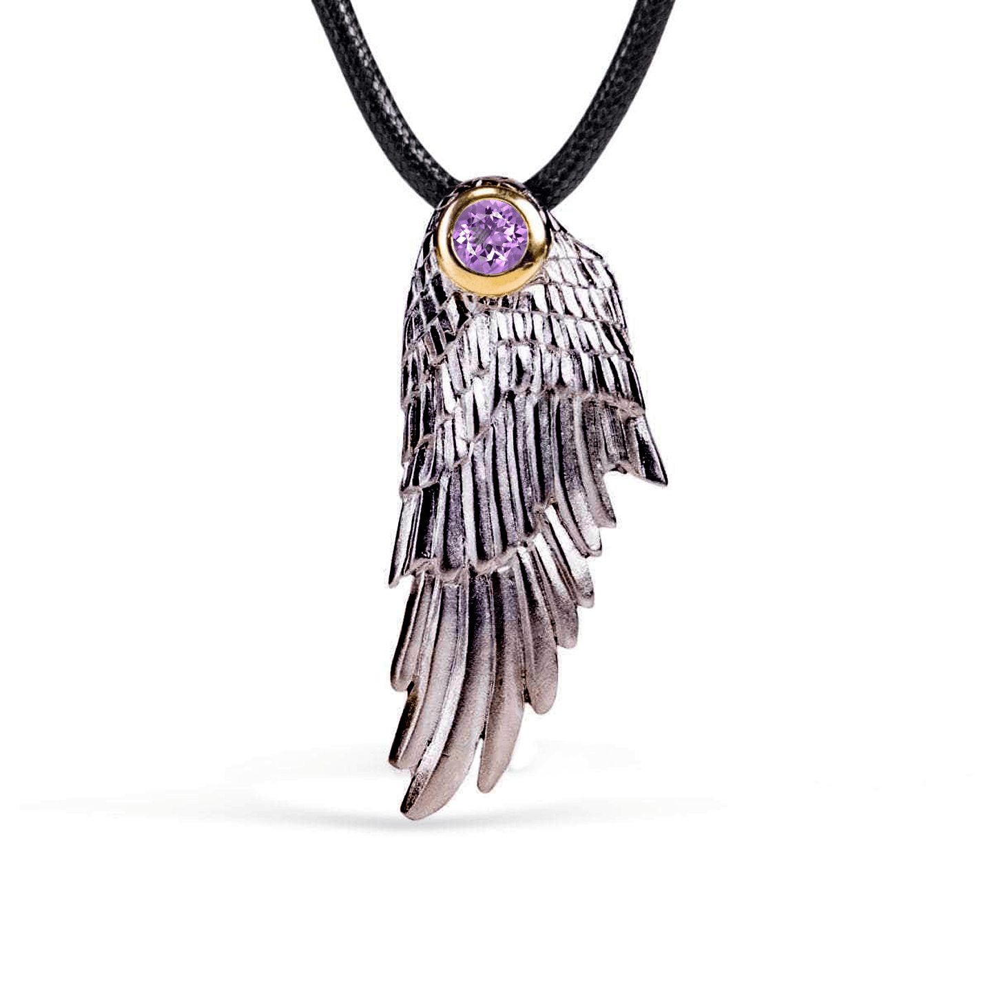 Fligelli Wing Pendant Personalized & Co-Designed with Custom Options: Garnet, Sapphire, Citrine, Amethyst, Rhodolite, White or Black Rhodium, Anthracite, Gold