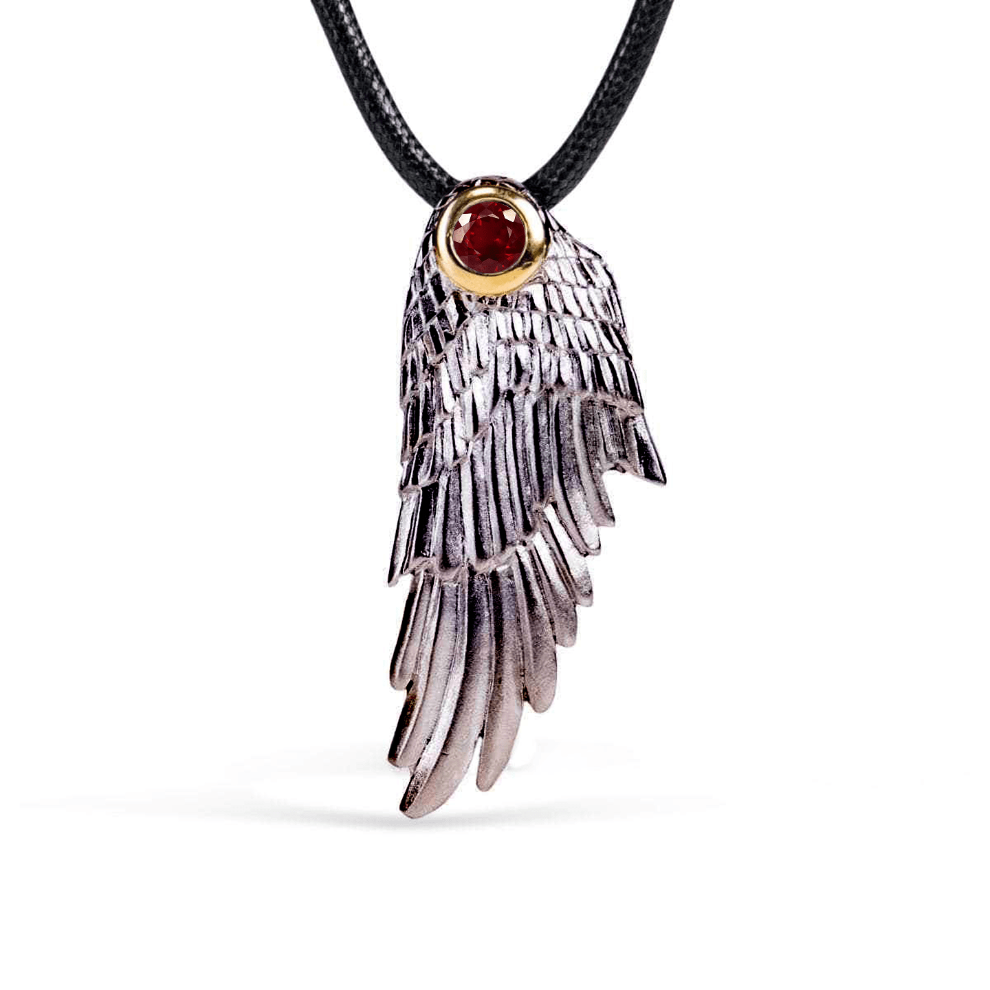 Fligelli Wing Pendant Personalized & Co-Designed with Custom Options: Garnet, Sapphire, Citrine, Amethyst, Rhodolite, White or Black Rhodium, Anthracite, Gold