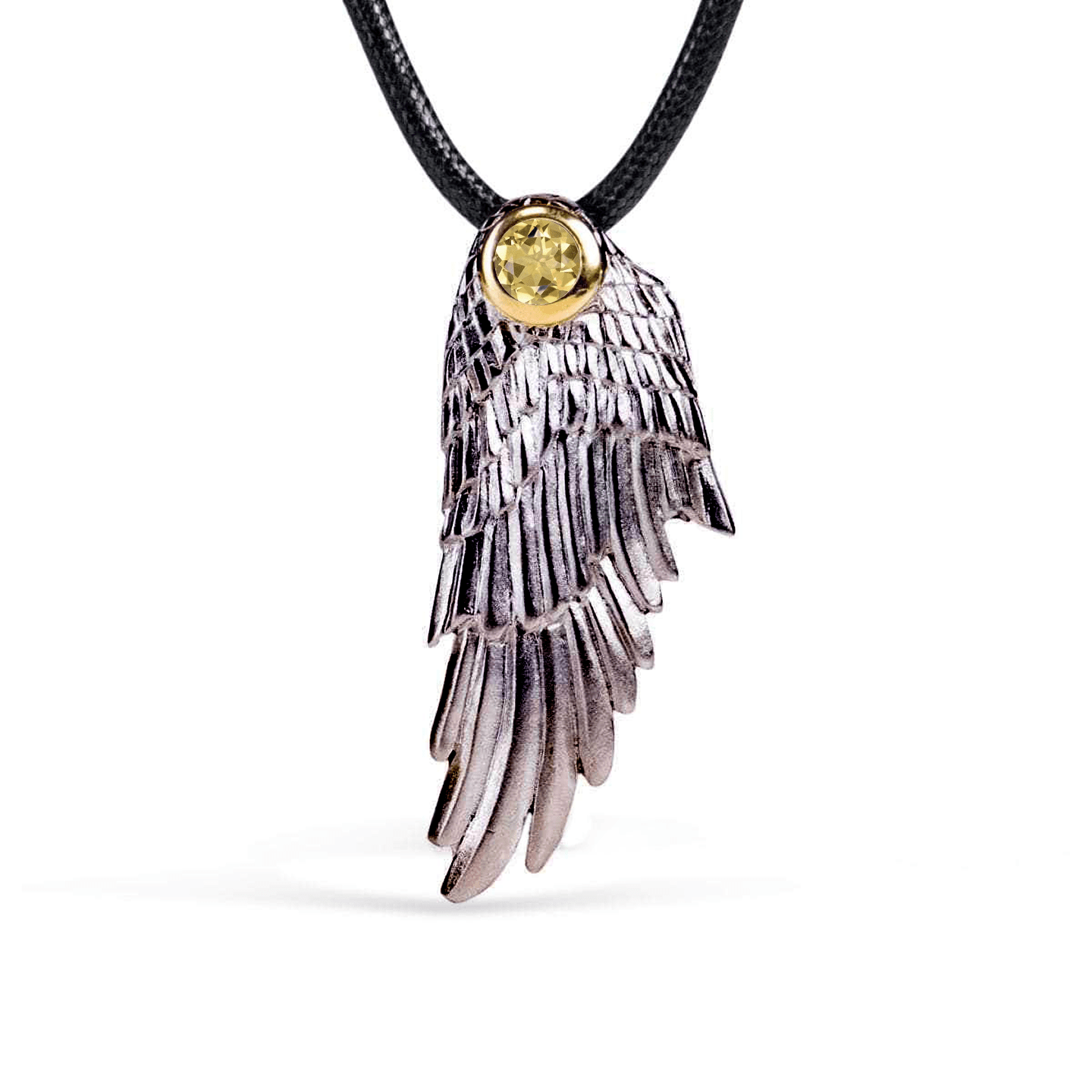 Fligelli Wing Pendant Personalized & Co-Designed with Custom Options: Garnet, Sapphire, Citrine, Amethyst, Rhodolite, White or Black Rhodium, Anthracite, Gold