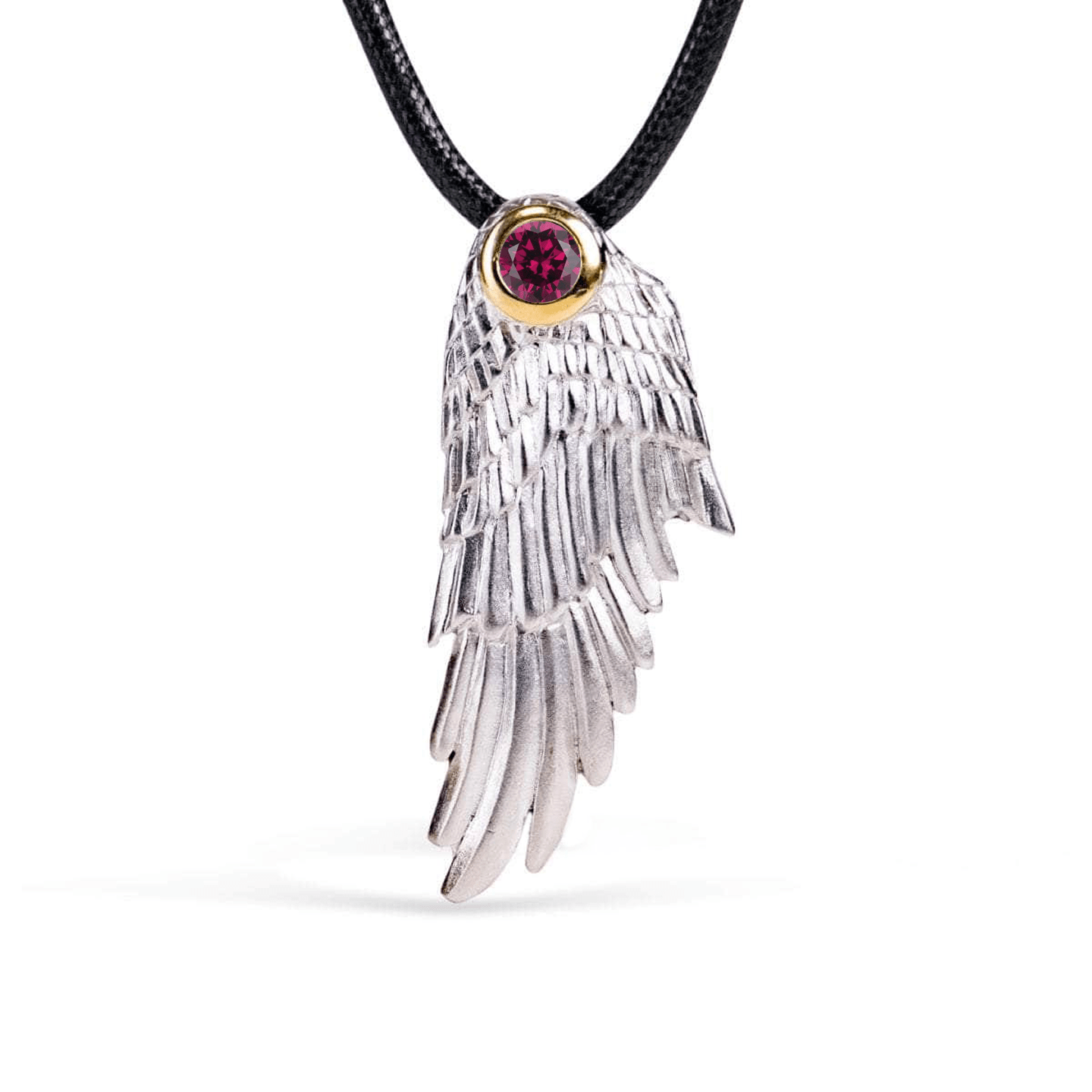 Fligelli Wing Pendant Personalized & Co-Designed with Custom Options: Garnet, Sapphire, Citrine, Amethyst, Rhodolite, White or Black Rhodium, Anthracite, Gold