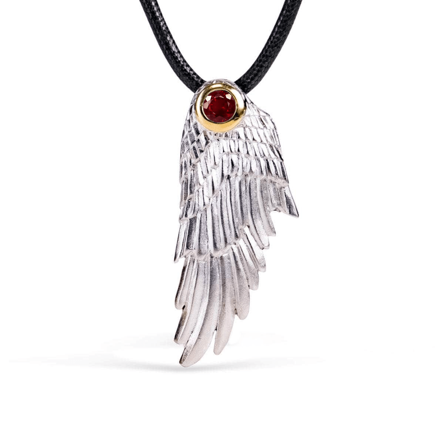 Fligelli Wing Pendant Personalized & Co-Designed with Custom Options: Garnet, Sapphire, Citrine, Amethyst, Rhodolite, White or Black Rhodium, Anthracite, Gold