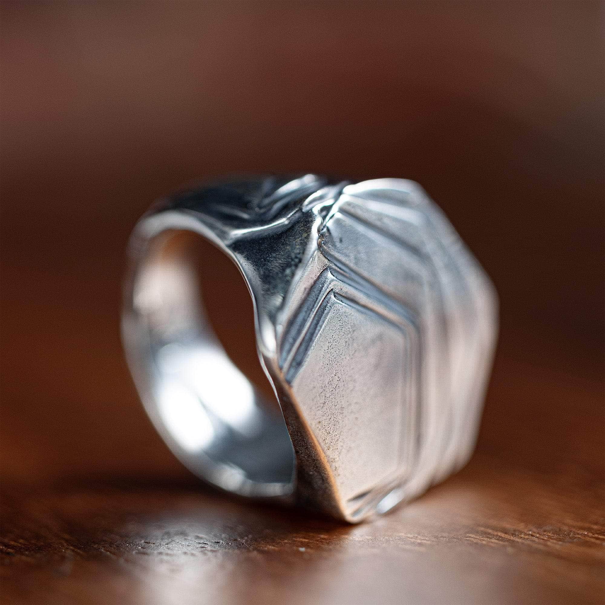 Forge Textured Sterling Silver Ring with Rippled, Layered Effect