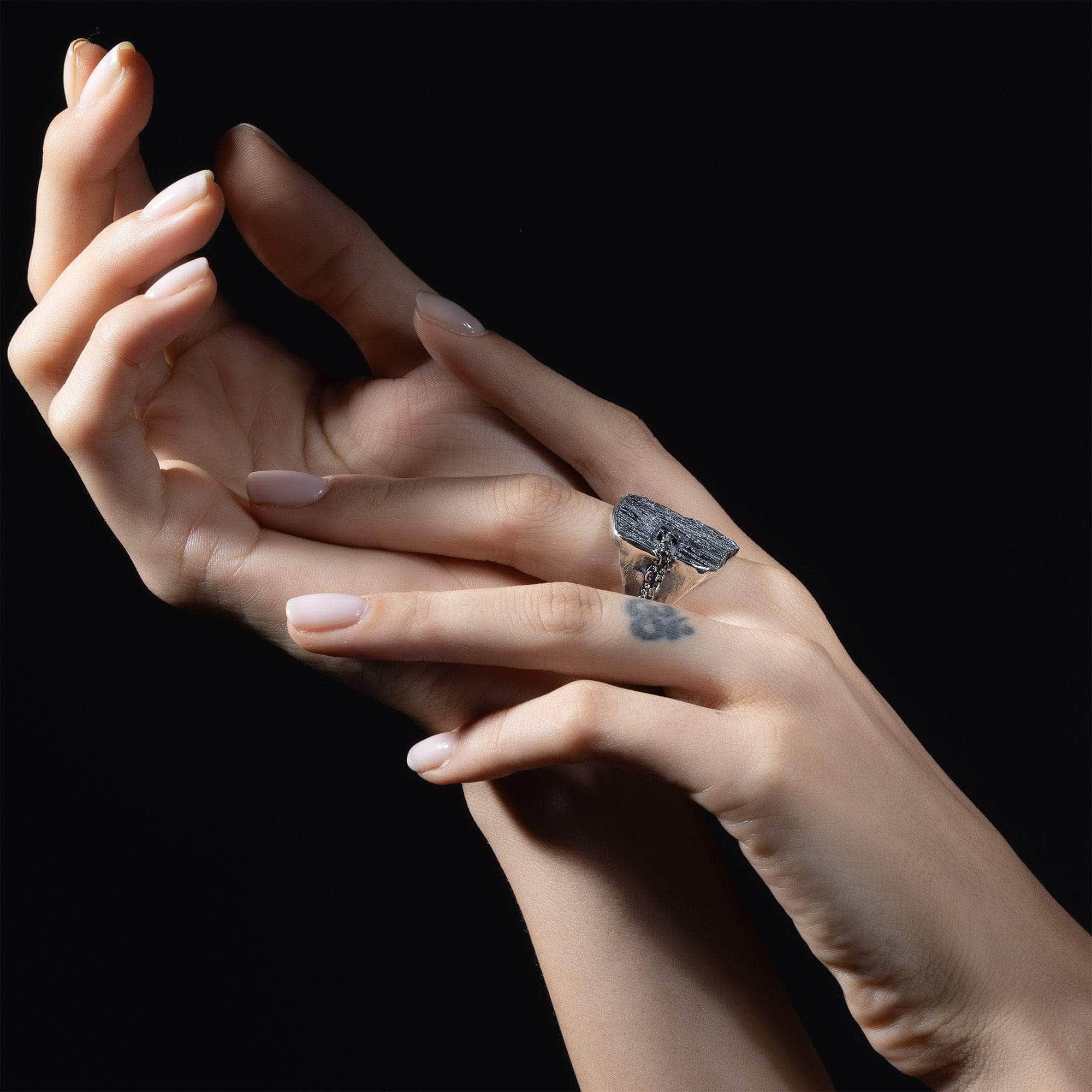 Fracture Oxidized Sterling Silver Ring with Geo Layers