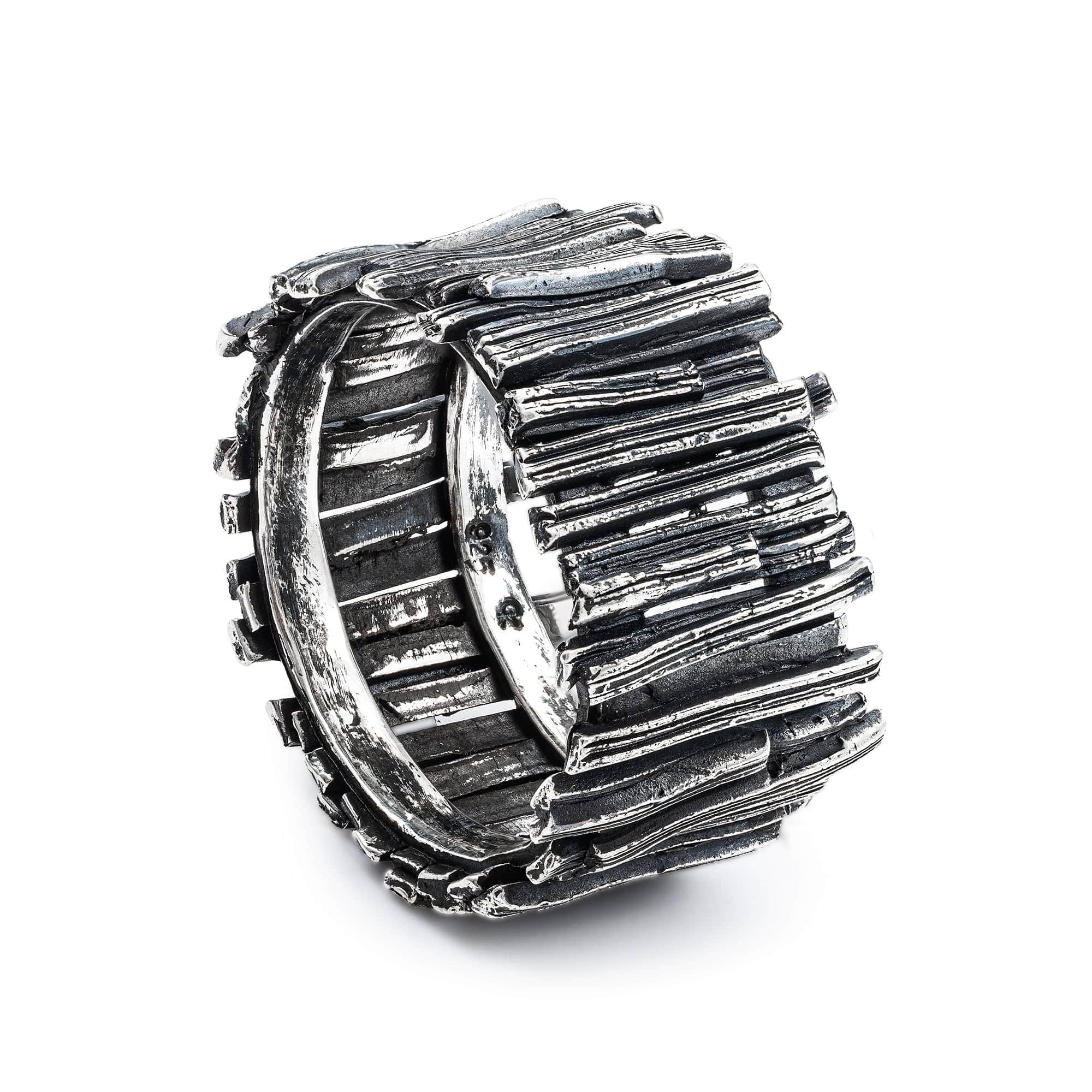 Fretwork Sterling Silver Ring with Interwoven Twig Motif