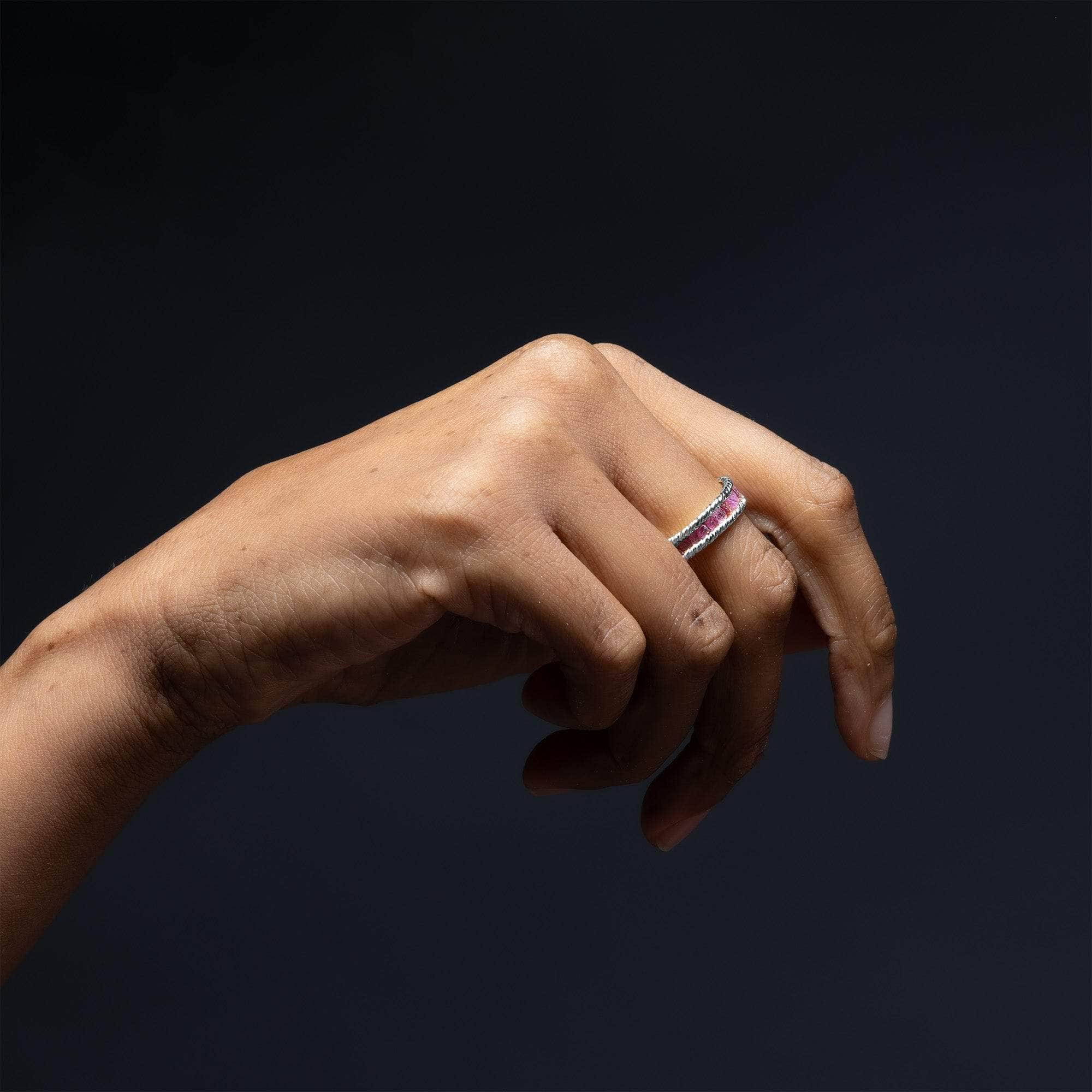 Gaiete 925 Silver Ring Plated with White Rhodium & Set with Raw Ruby