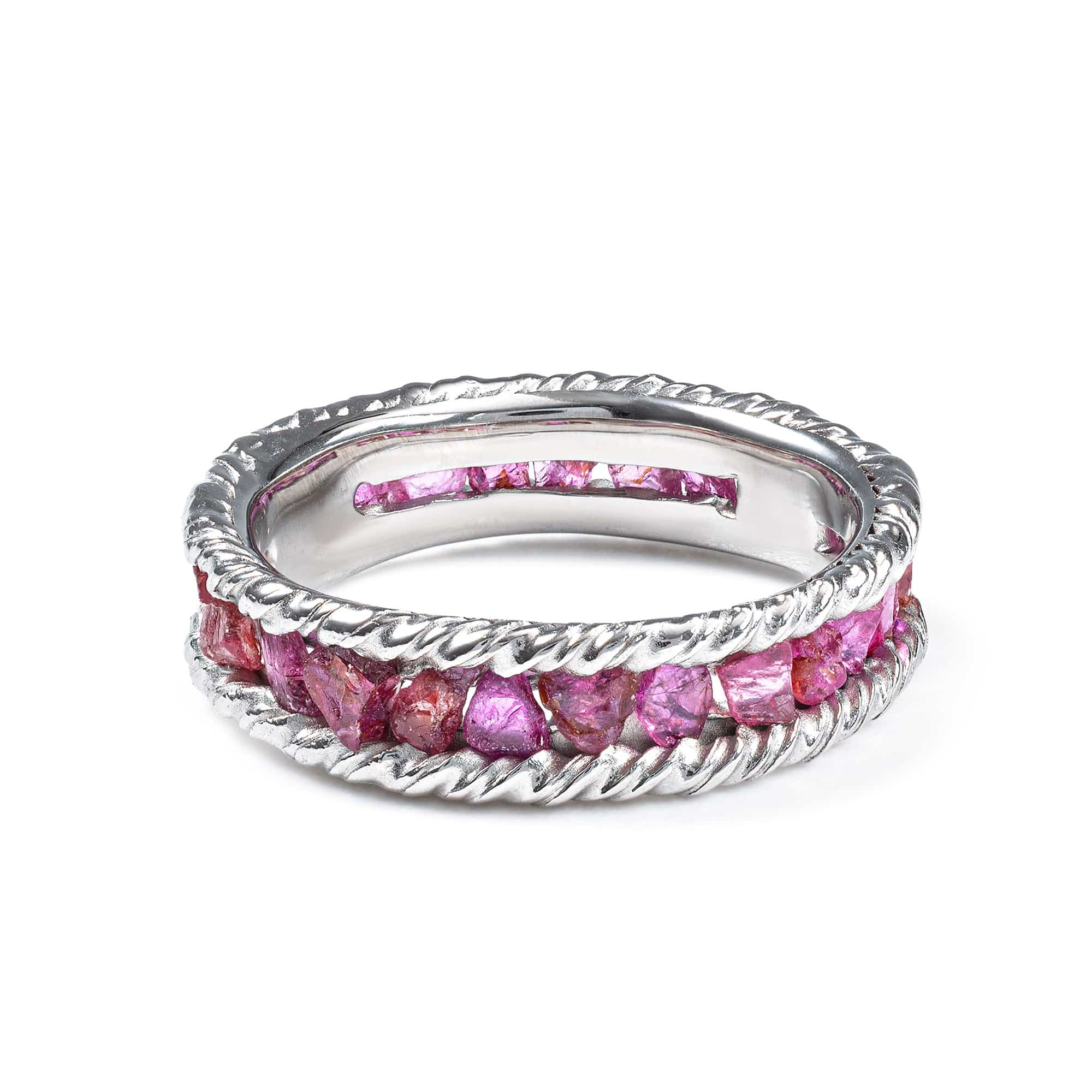Gaiete 925 Silver Ring Plated with White Rhodium & Set with Raw Ruby