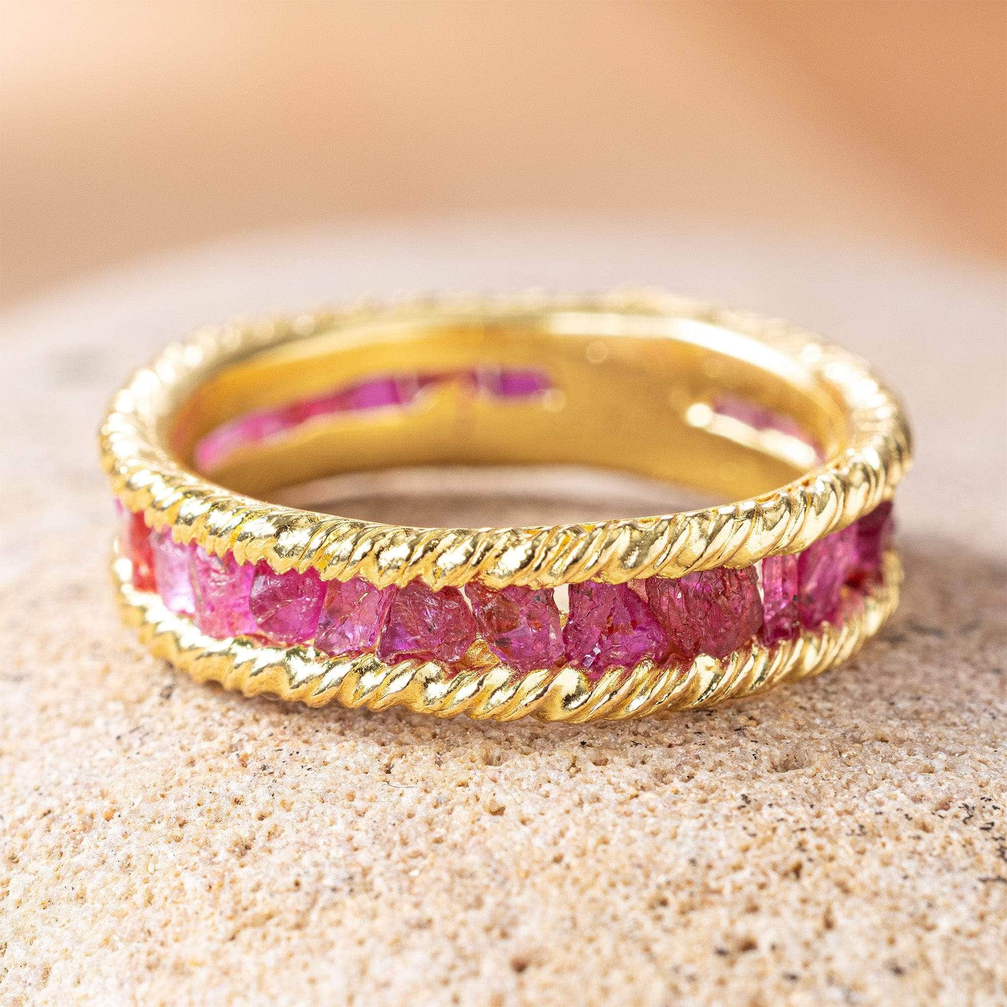 Gaiete Minimalist Gold Plated Silver Ring with Raw Ruby