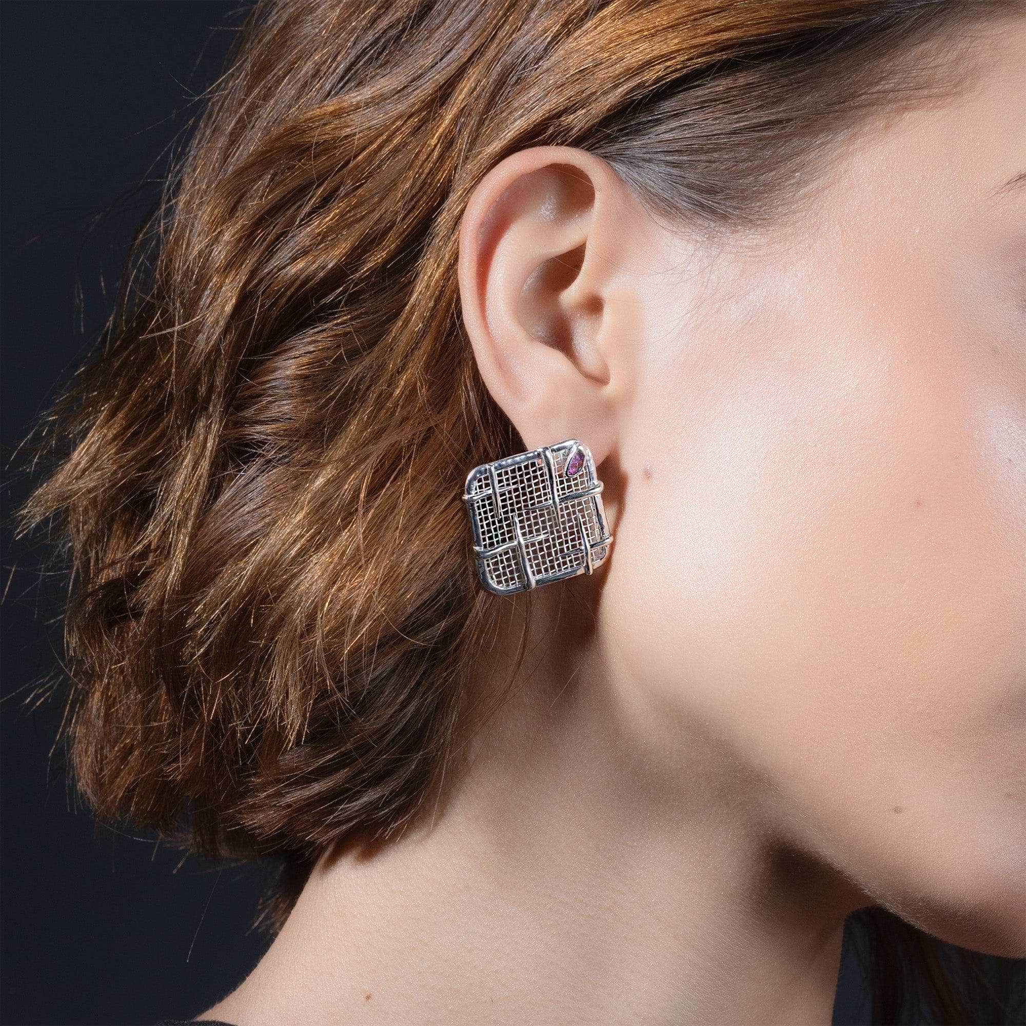Jaal Lightweight 925 Silver & Titanium Earrings with Natural Raw Ruby