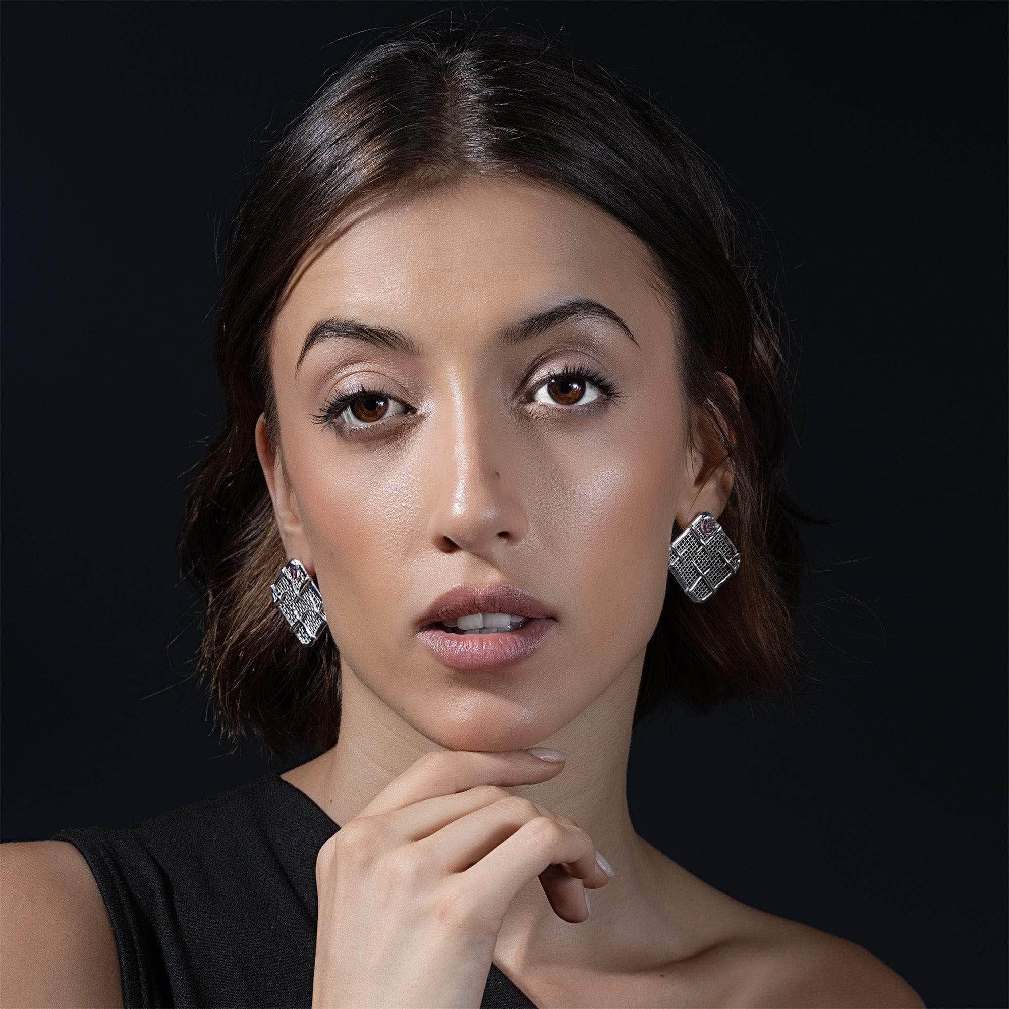 Jaal Lightweight 925 Silver & Titanium Earrings with Natural Raw Ruby