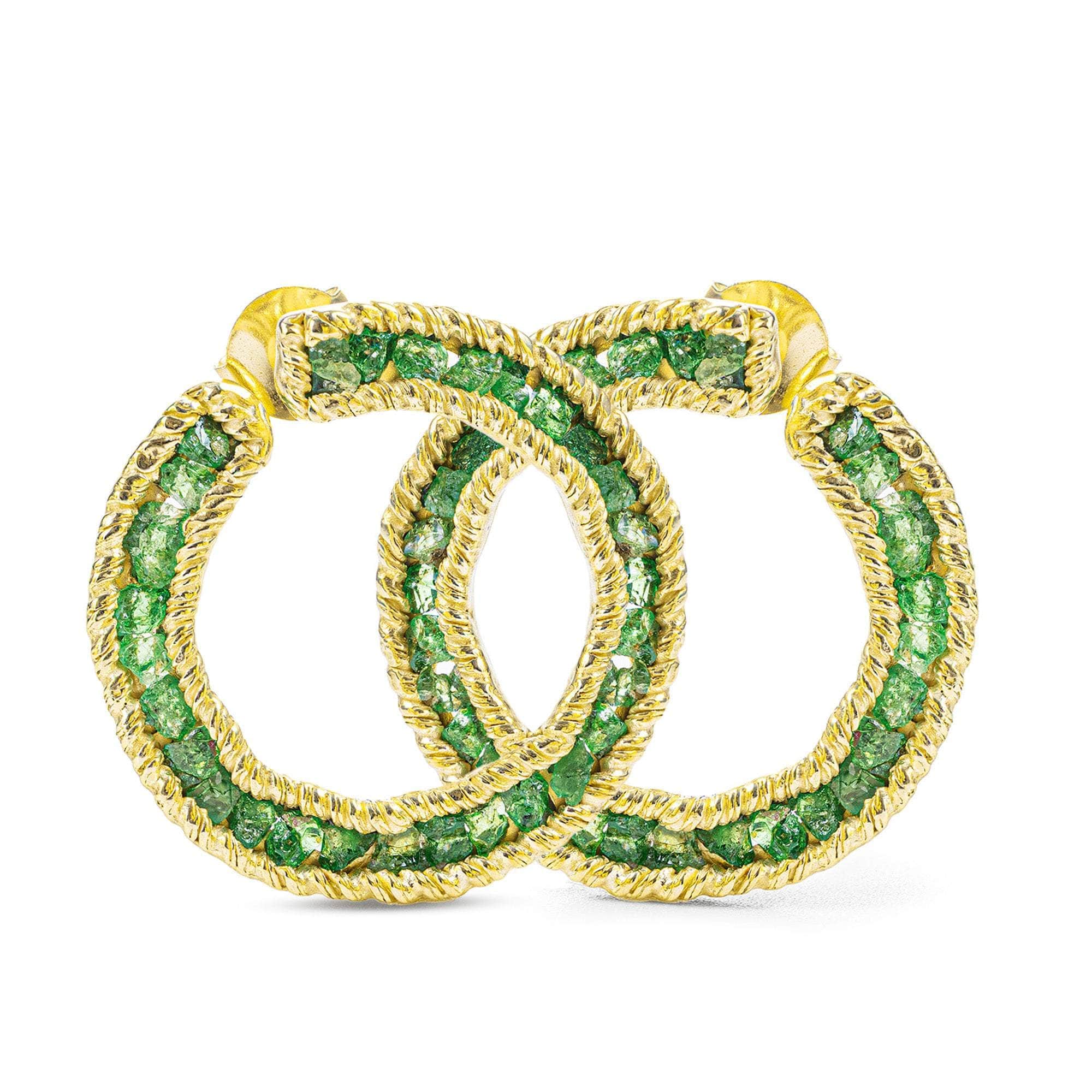 Petra Open Circle Earrings with Raw Tsavorite in Gold Plated 925 Silver