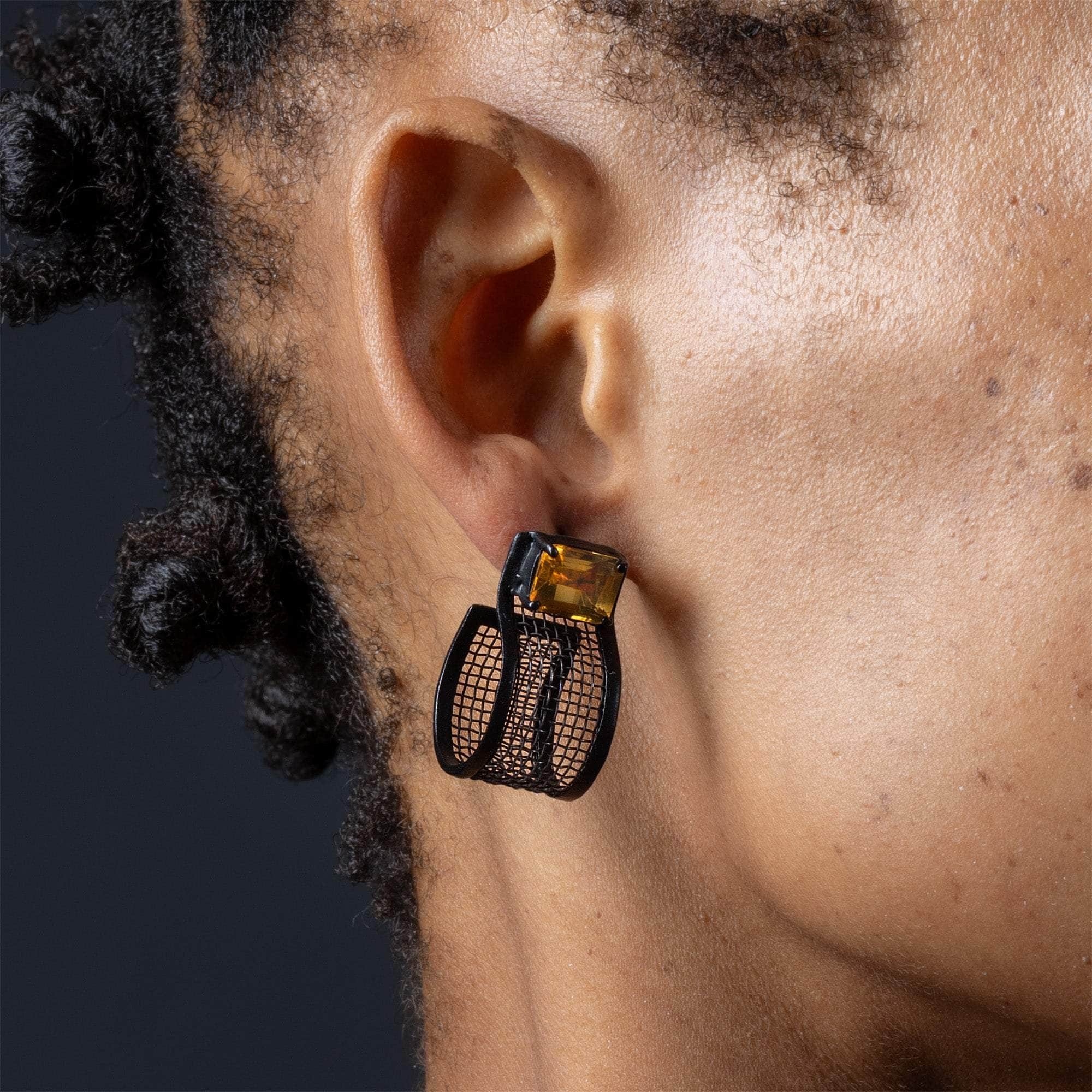 Tara Titanium Mesh and 925 Sterling Silver Earrings with Anthracite Plating and Citrines