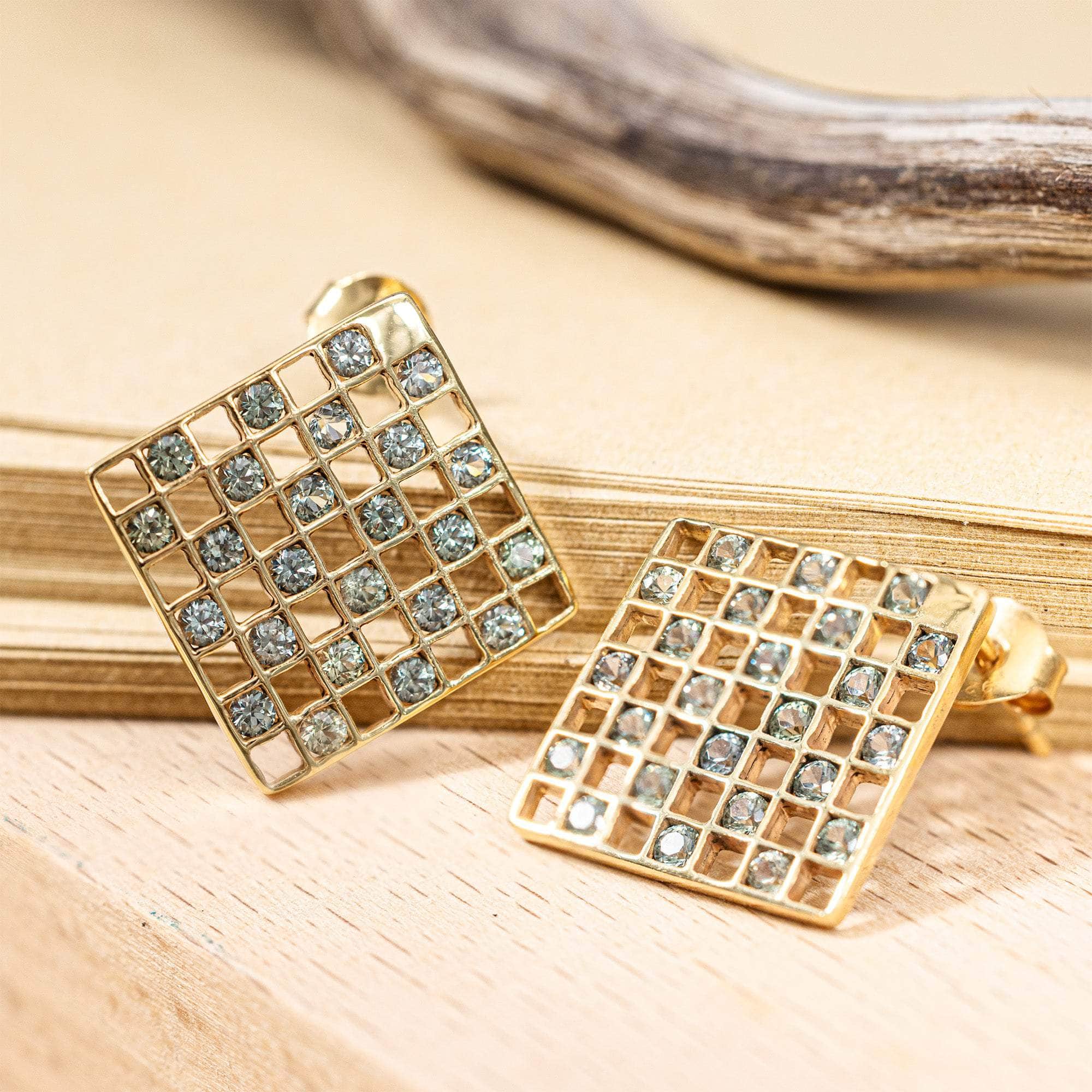 Aether Sleek Geometric Earrings with Natural Green Sapphire in Anthracite Plated Sterling Silver