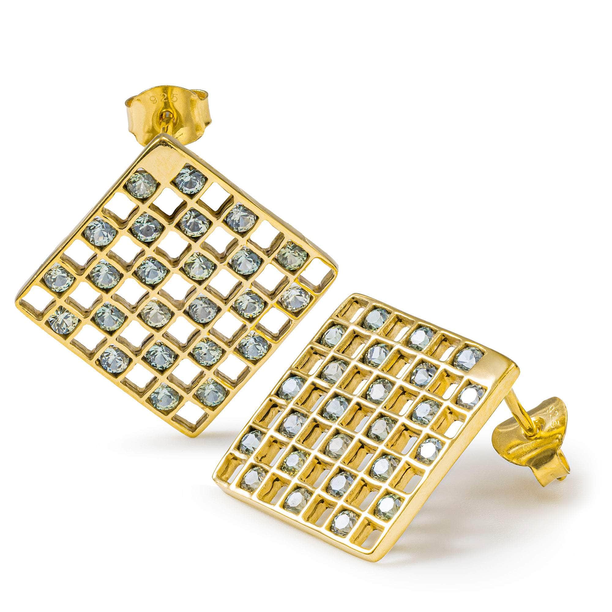 Aether Sleek Geometric Earrings with Natural Green Sapphire in Anthracite Plated Sterling Silver