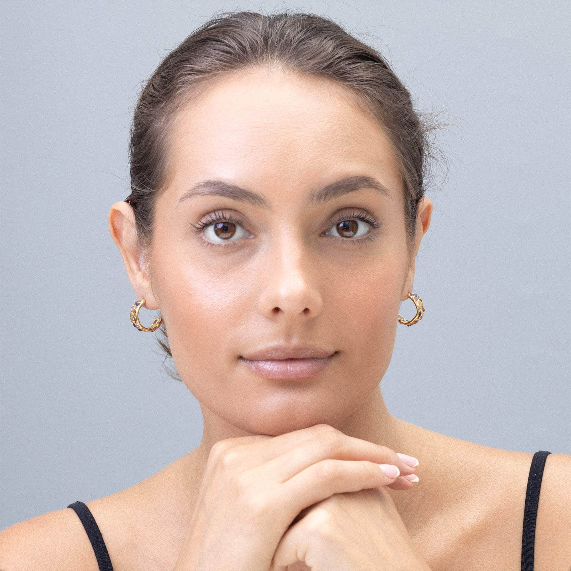 Thunder Handmade Silver Earrings with Natural Raw Sapphire, Ruby, Tsavorite & Chrysoberyl