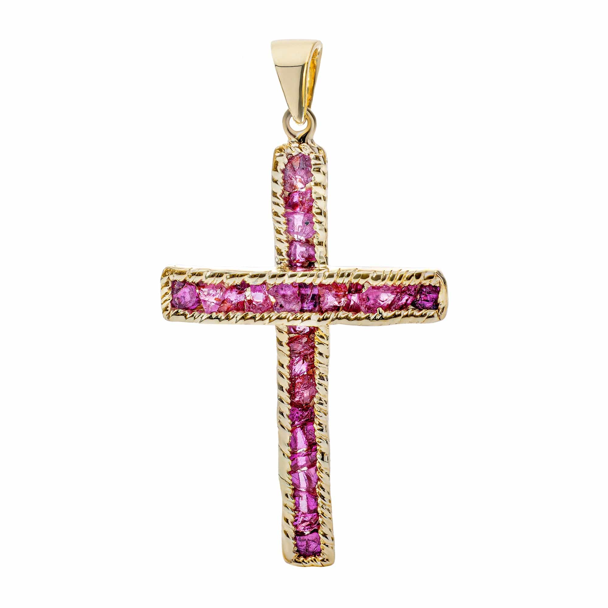 Crux Gold Plated Silver Cross Pendant with Raw Rubies