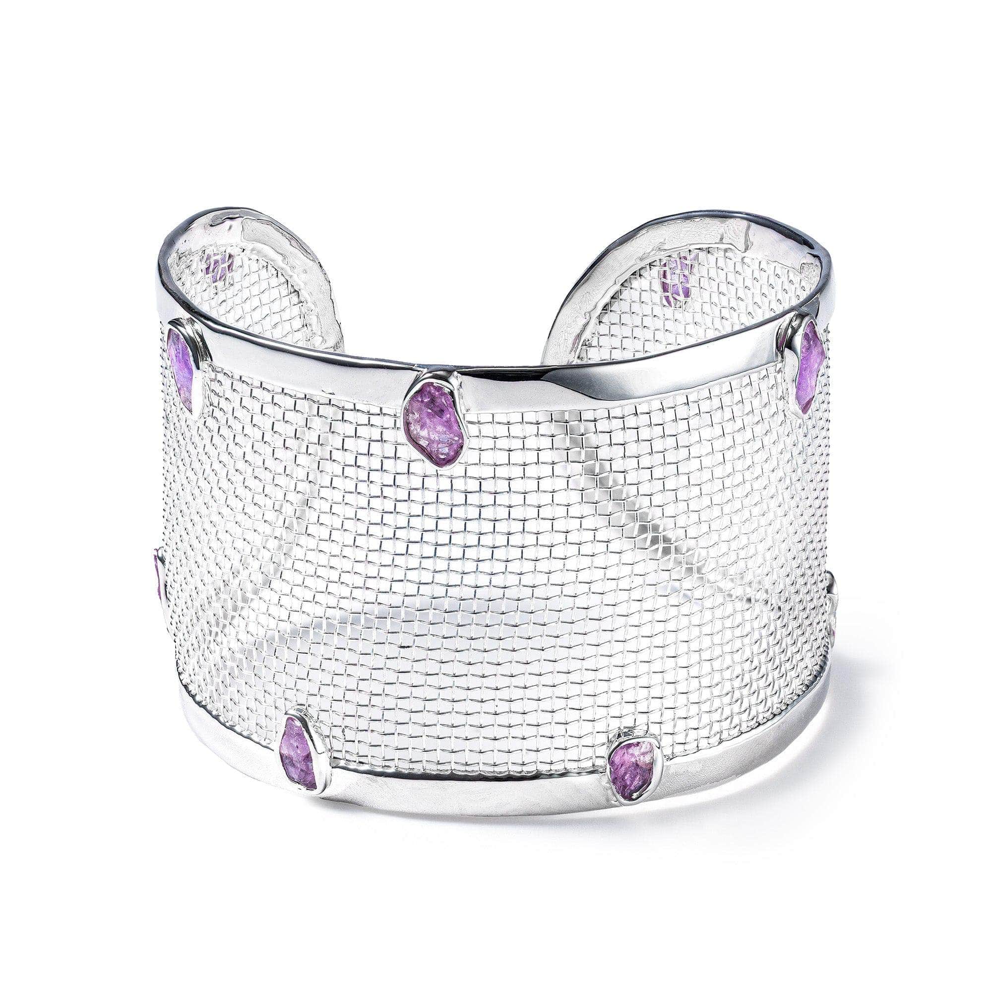 Lumen 925 Silver and Titanium Mesh Bracelet with Raw Pink Sapphires