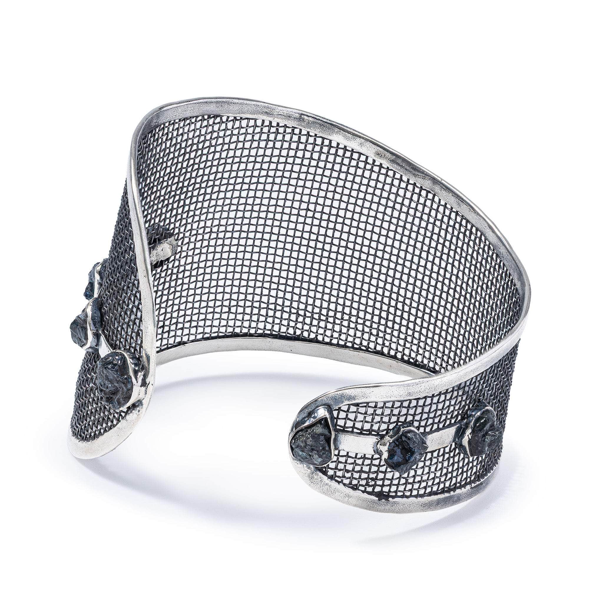 Espalier Oxidized 925 Silver & Titanium Mesh Bracelet with Raw Sapphire