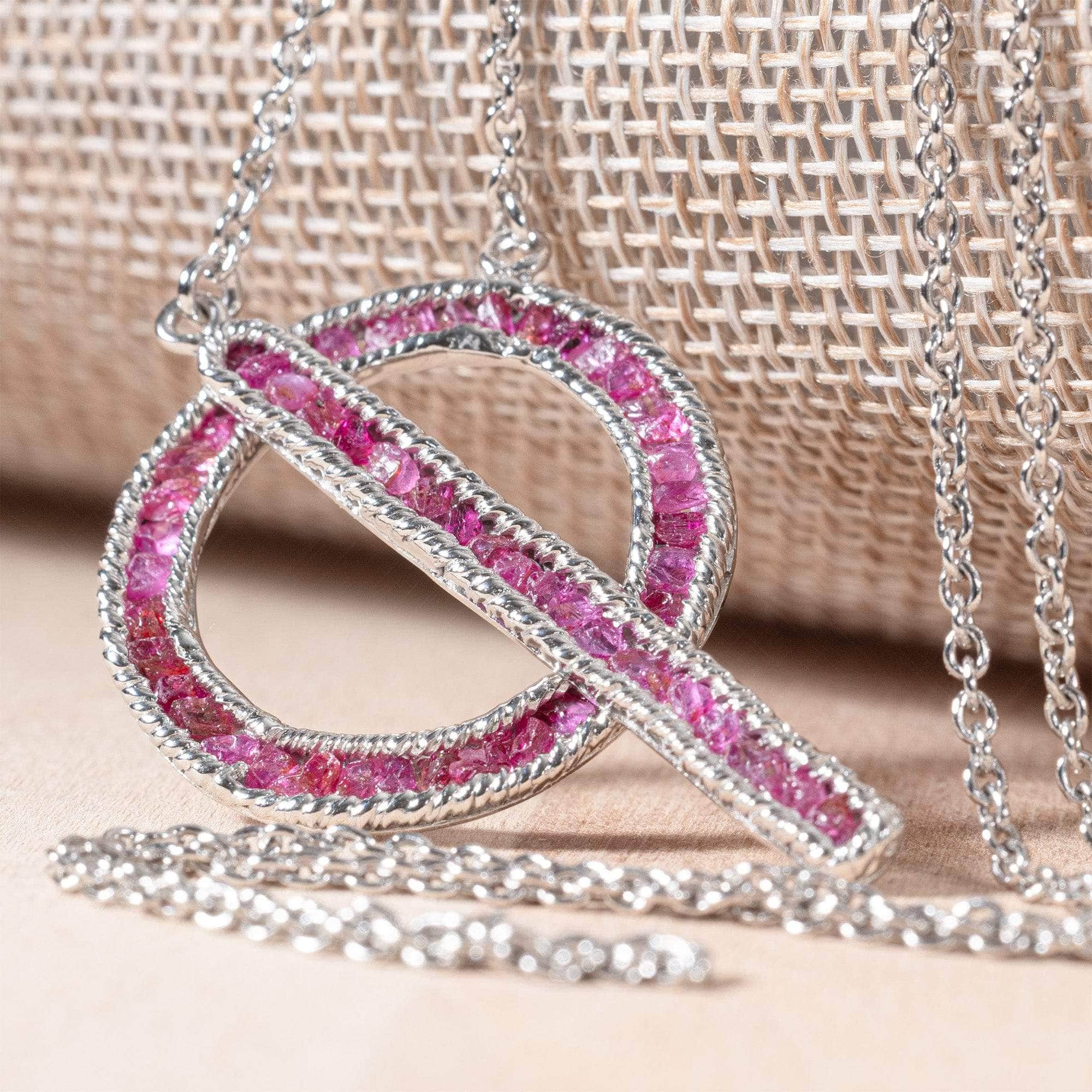 Medea Open Necklace in 925 Sterling Silver with Raw Rubies