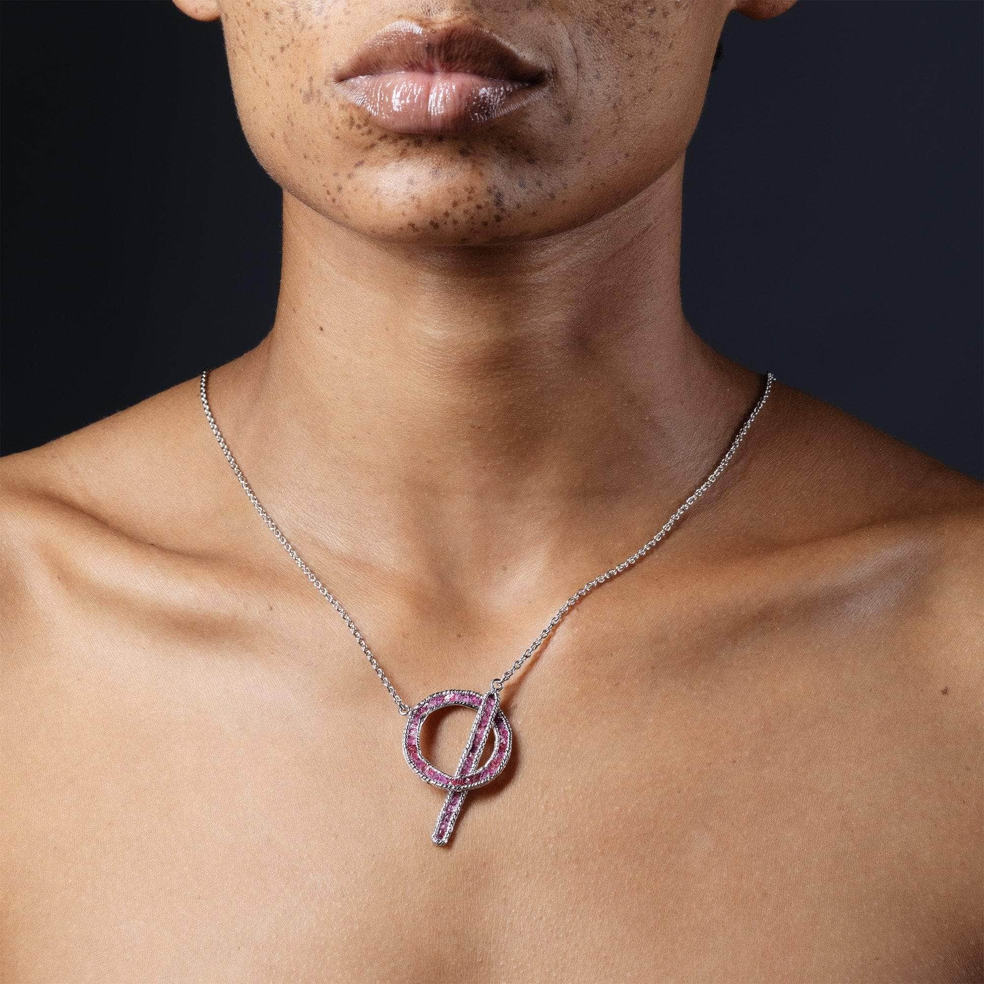 Medea Open Necklace in 925 Sterling Silver with Raw Rubies
