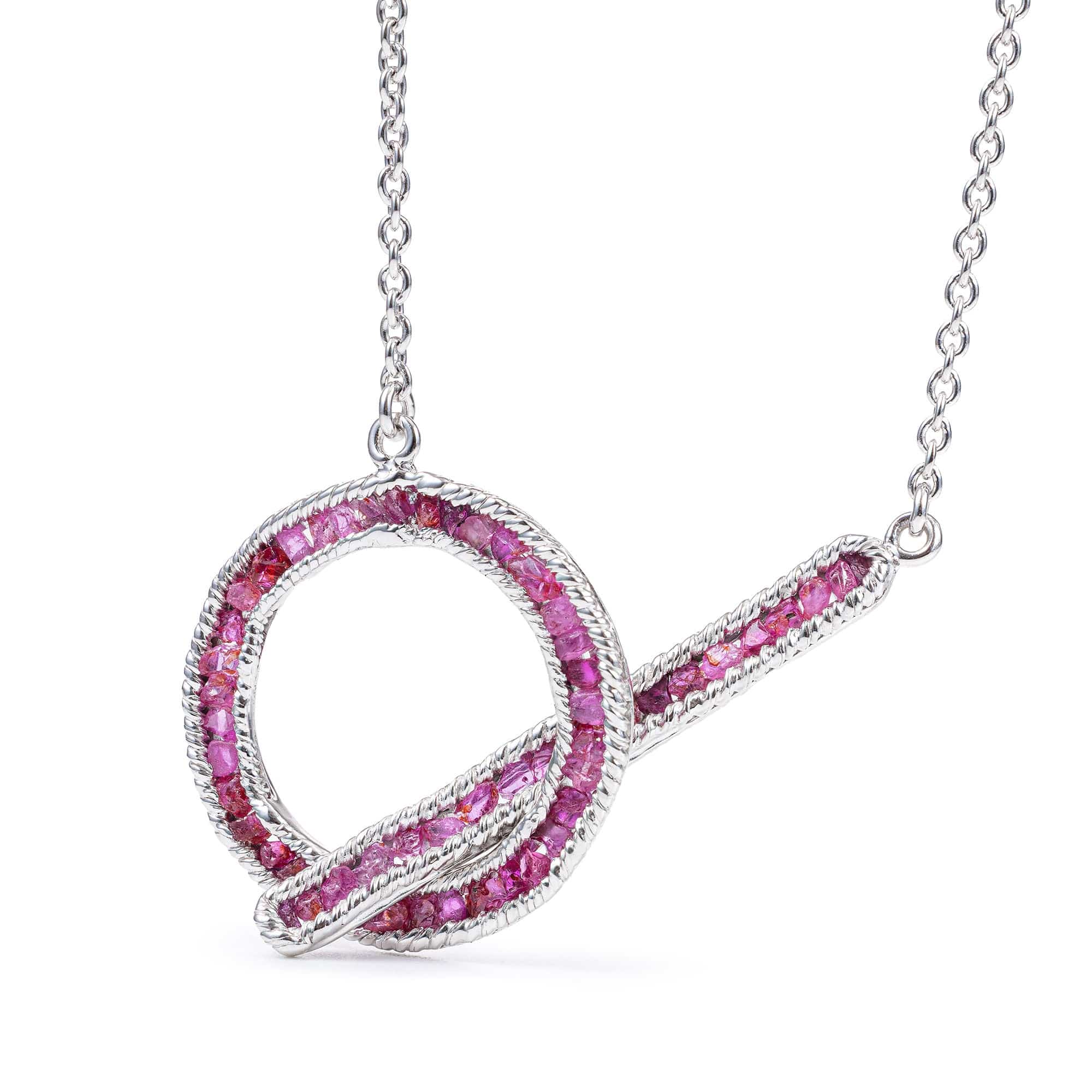 Medea Open Necklace in 925 Sterling Silver with Raw Rubies