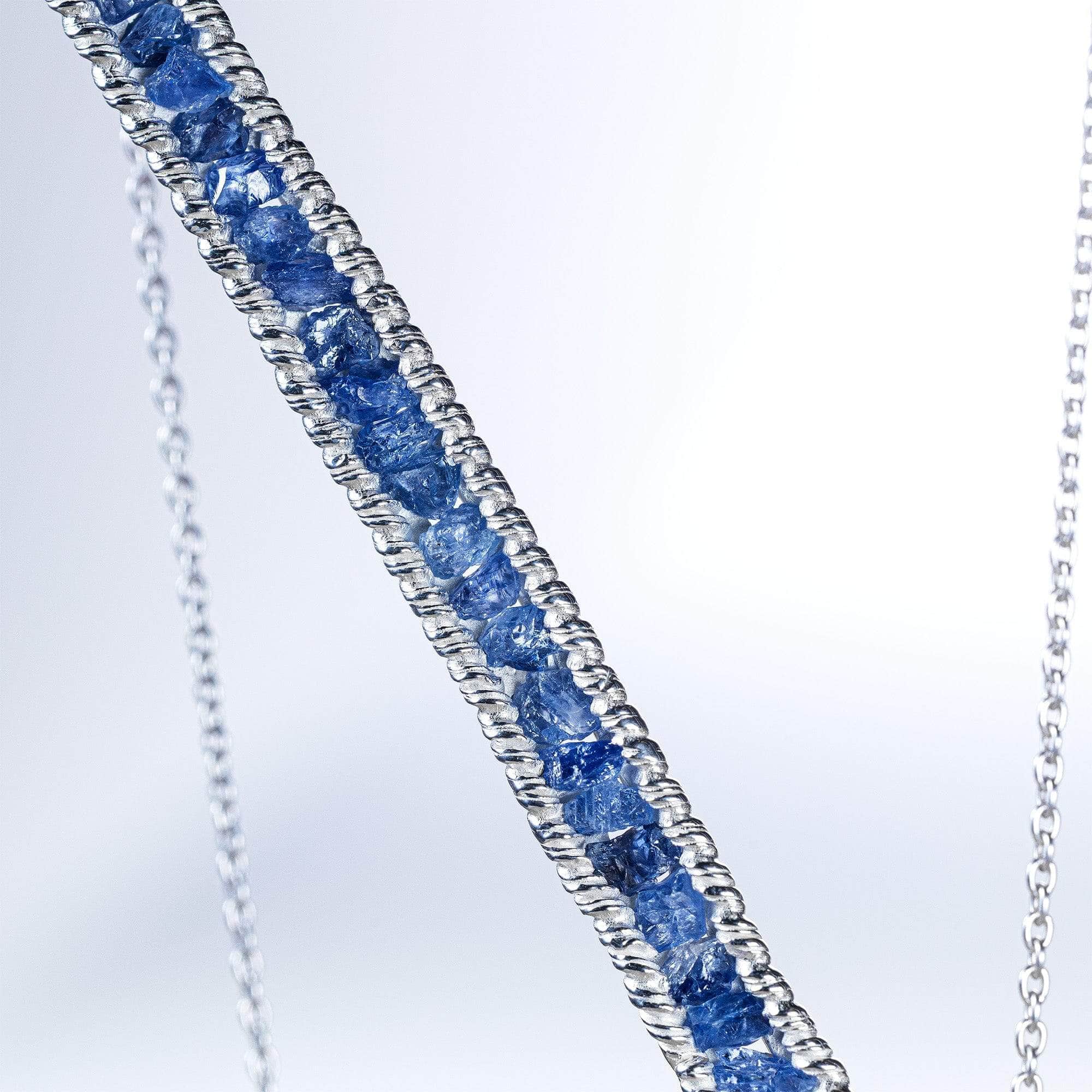 Lithos Artisan Necklace in 925 Sterling Silver with Raw Blue Sapphires