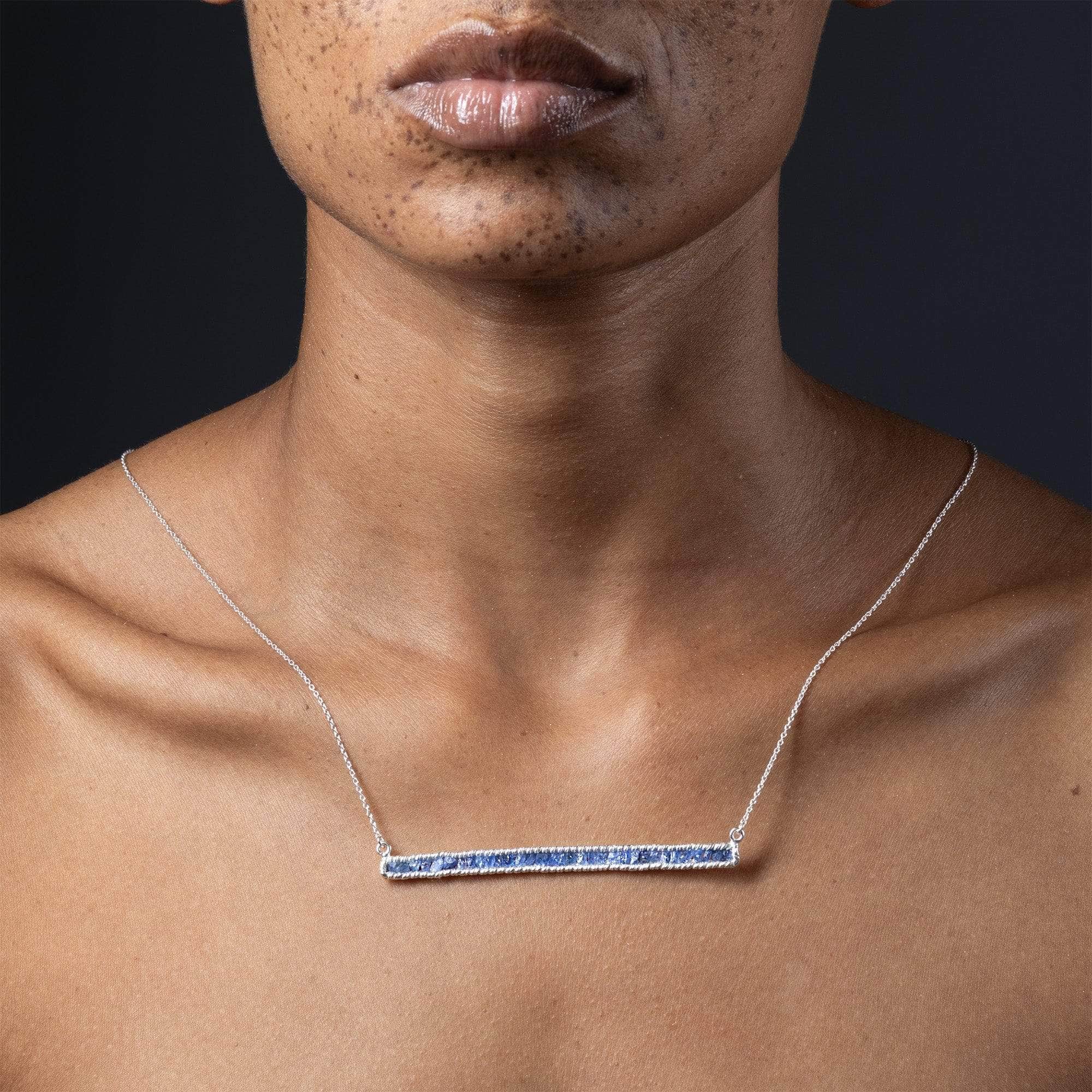 Lithos Artisan Necklace in 925 Sterling Silver with Raw Blue Sapphires
