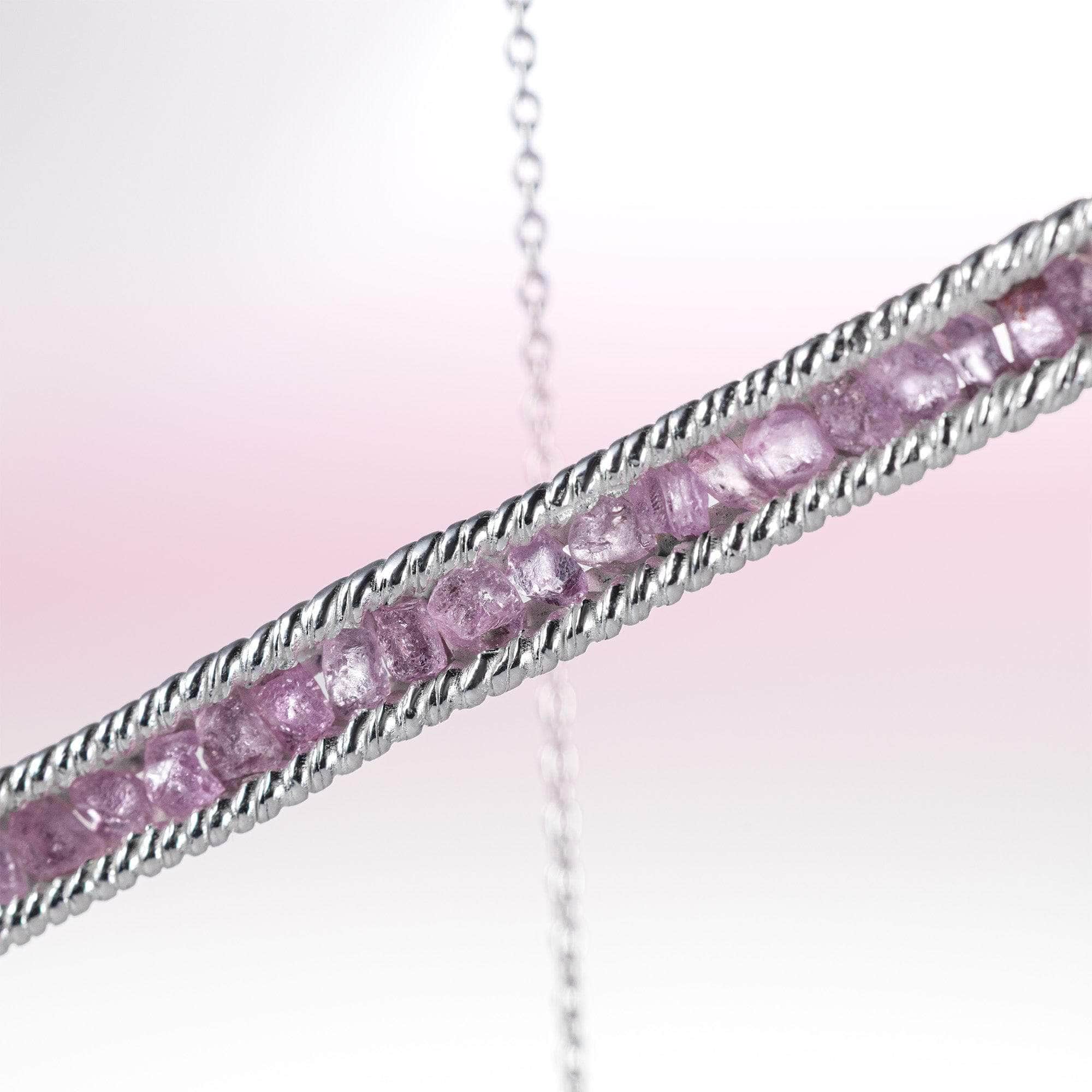 Lithos 925 Sterling Silver Necklace with Raw Pink Sapphires and Anti-Tarnish Coating