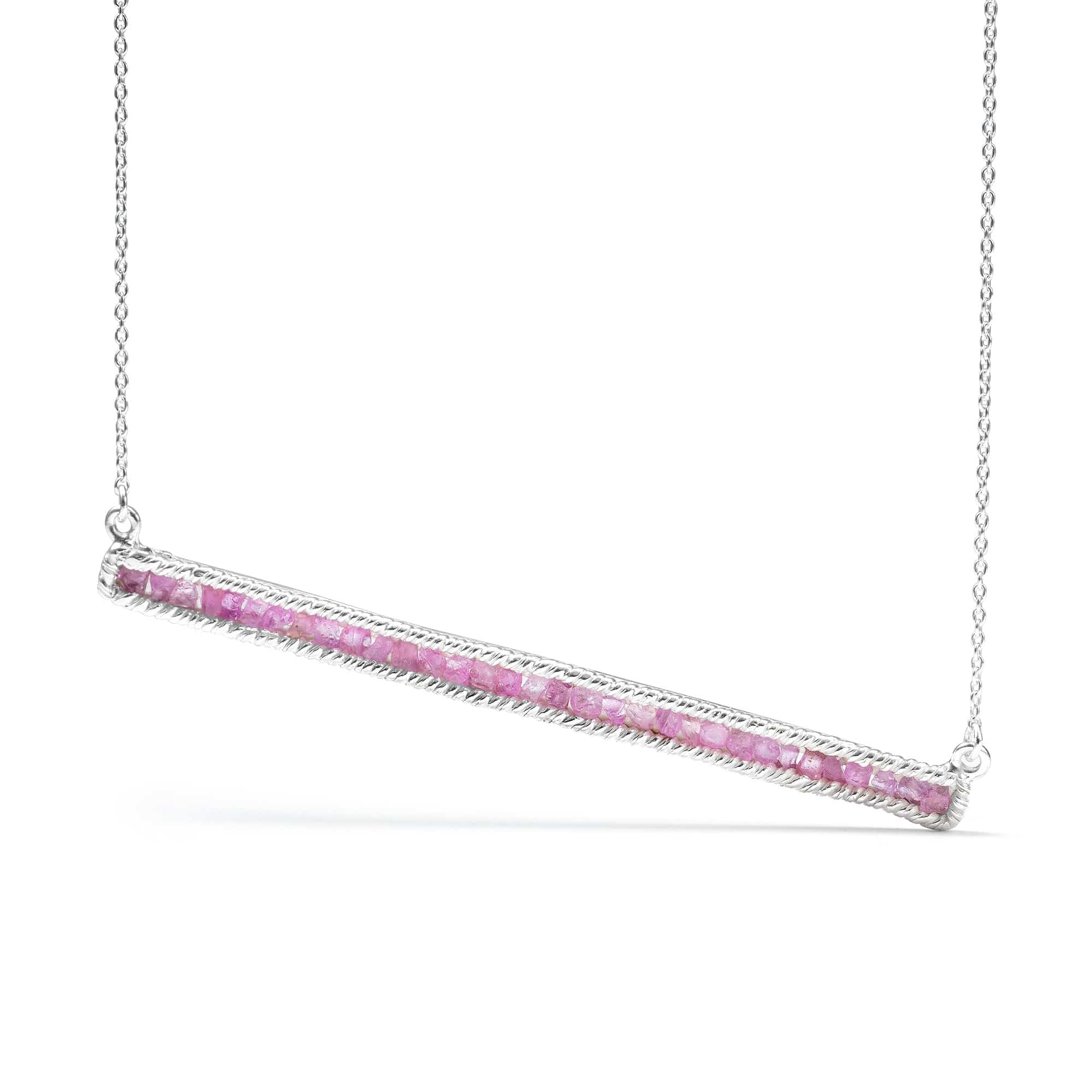 Lithos 925 Sterling Silver Necklace with Raw Pink Sapphires and Anti-Tarnish Coating