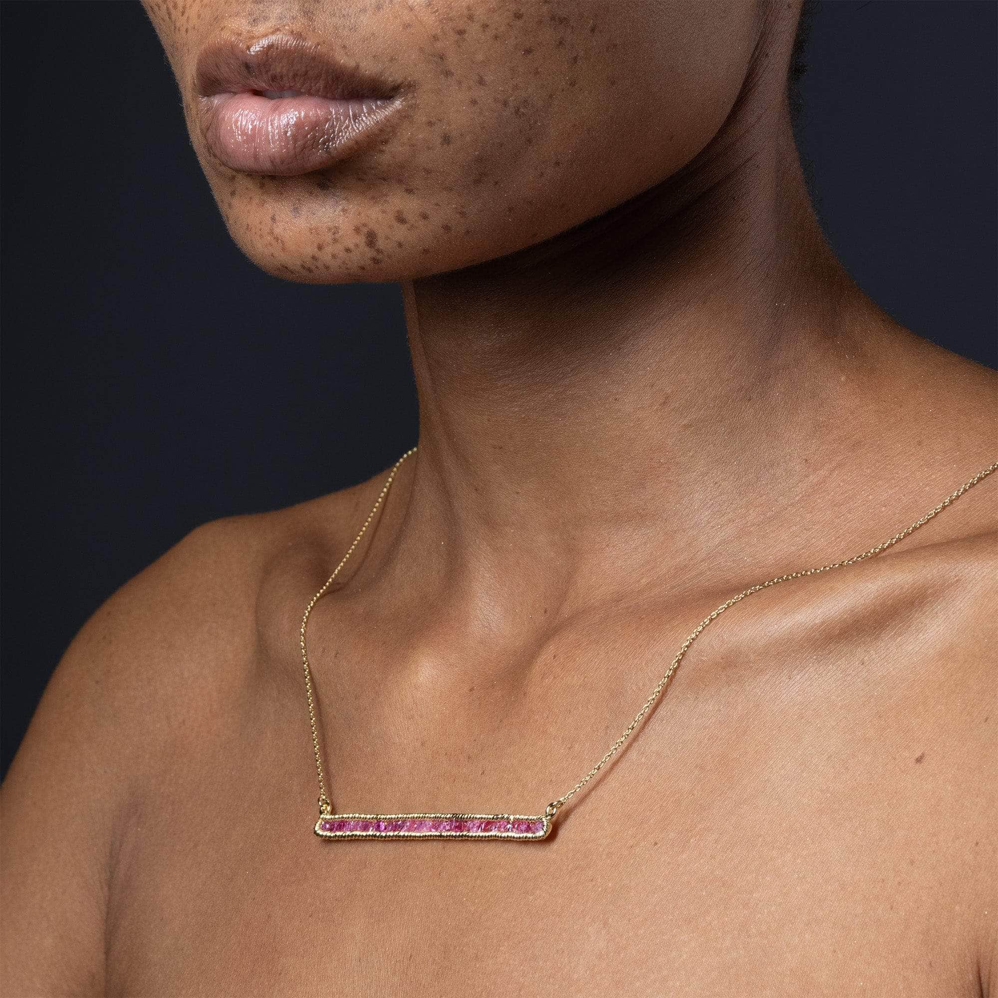 Lithos 14K Gold-Plated 925 Sterling Silver Necklace with Natural Raw Rubies