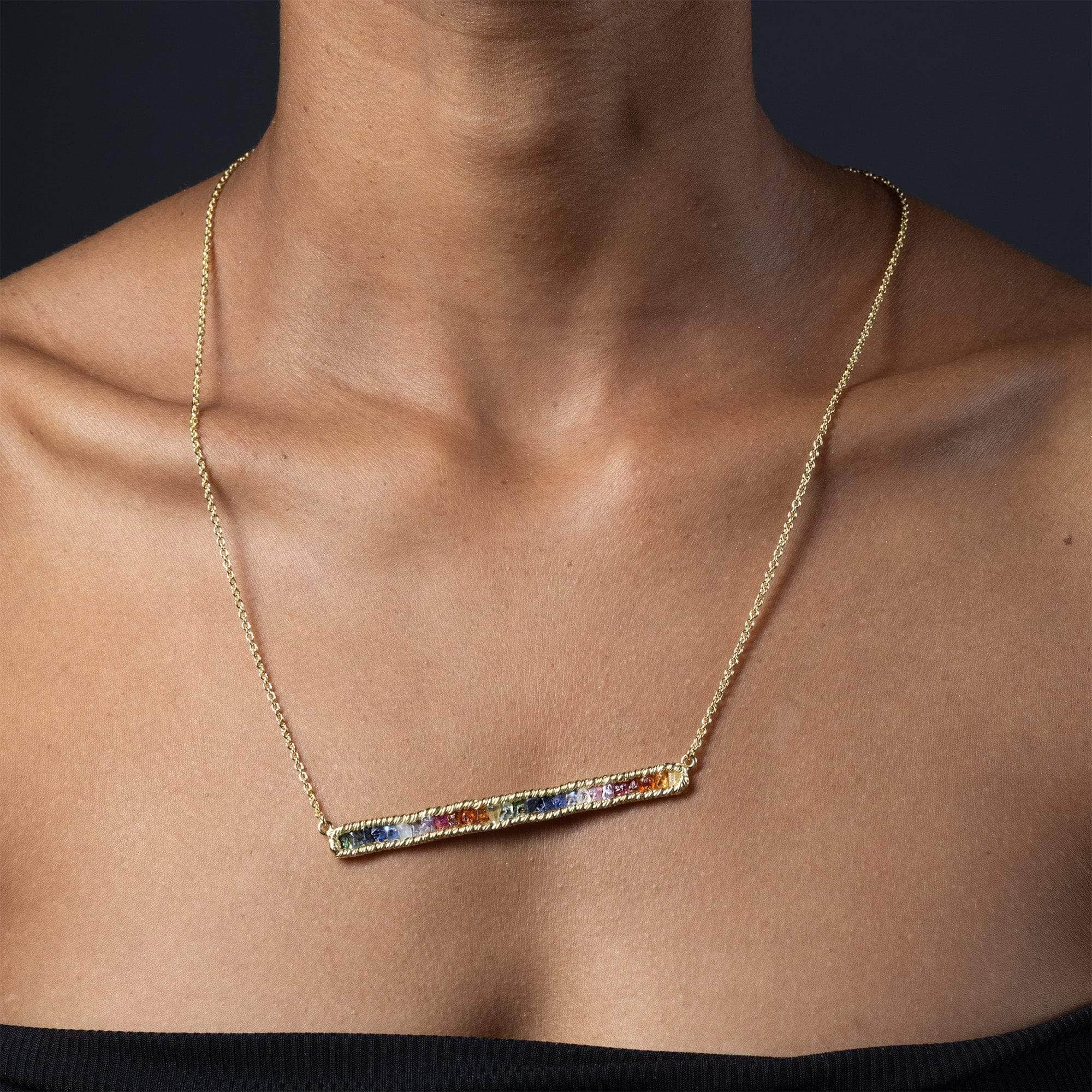 Lithos Gold-Plated Sterling Silver Necklace with Natural Raw Mixed Color Sapphires