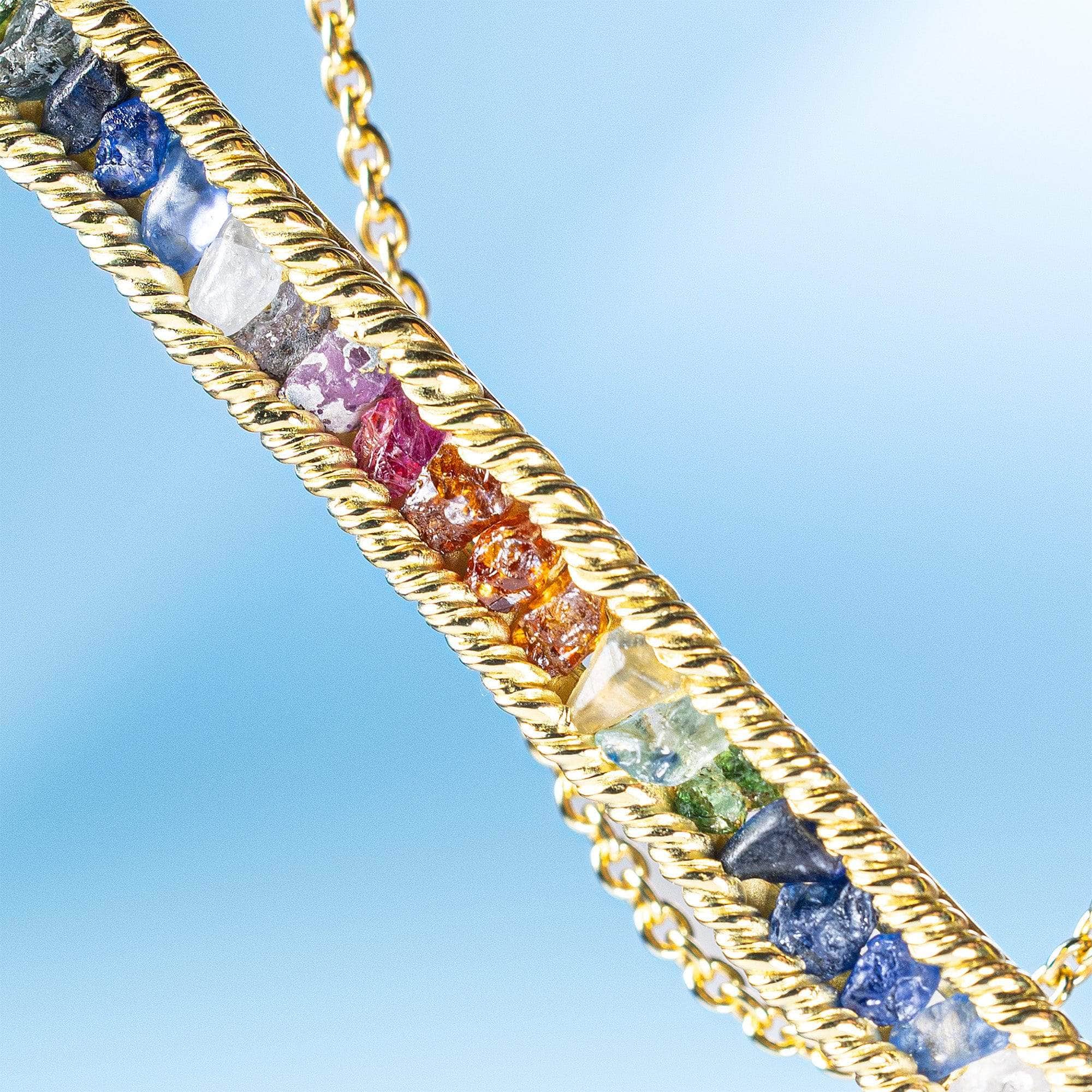 Lithos Gold-Plated Sterling Silver Necklace with Natural Raw Mixed Color Sapphires