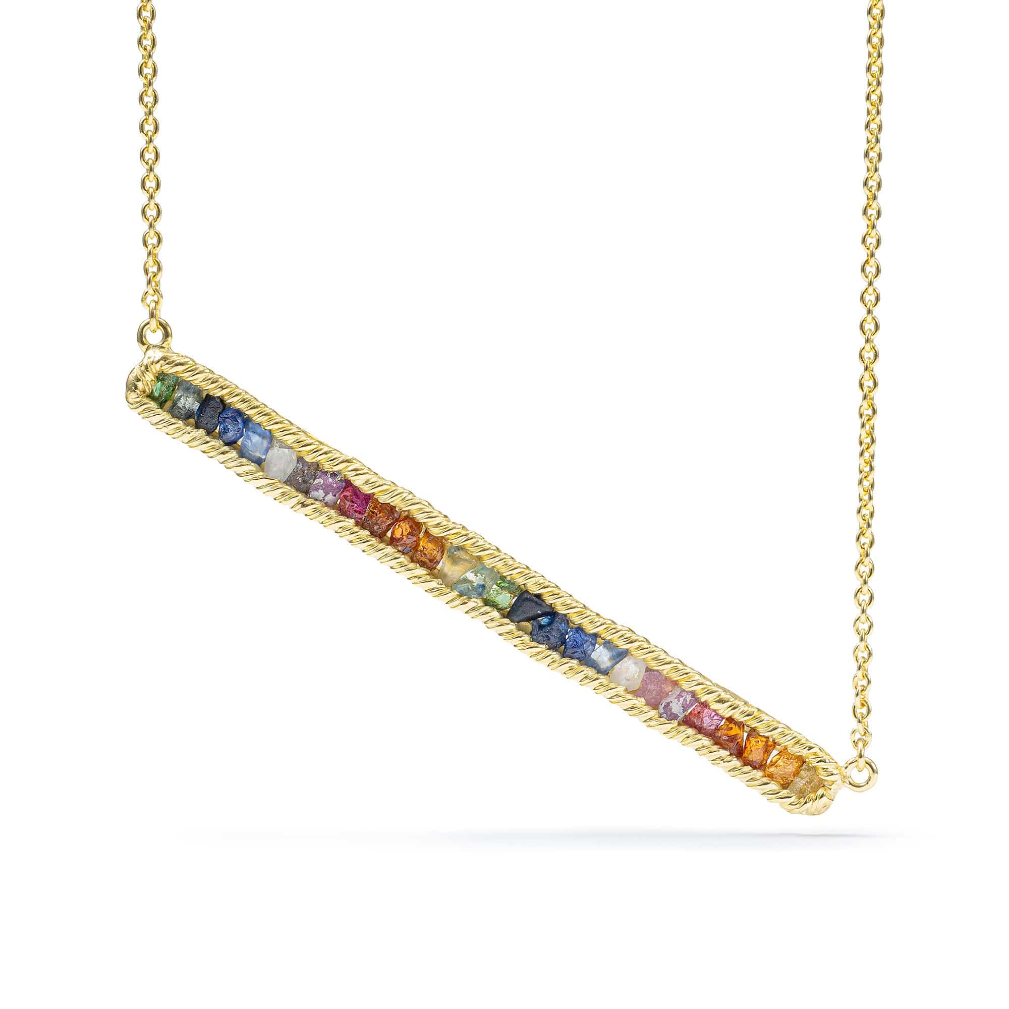 Lithos Gold-Plated Sterling Silver Necklace with Natural Raw Mixed Color Sapphires