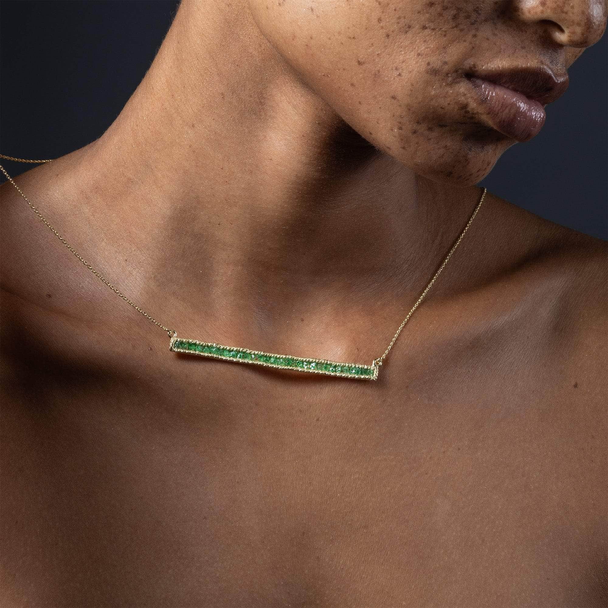 Lithos 14K Gold-Plated 925 Sterling Silver Necklace with Raw Natural Tsavorite Garnet