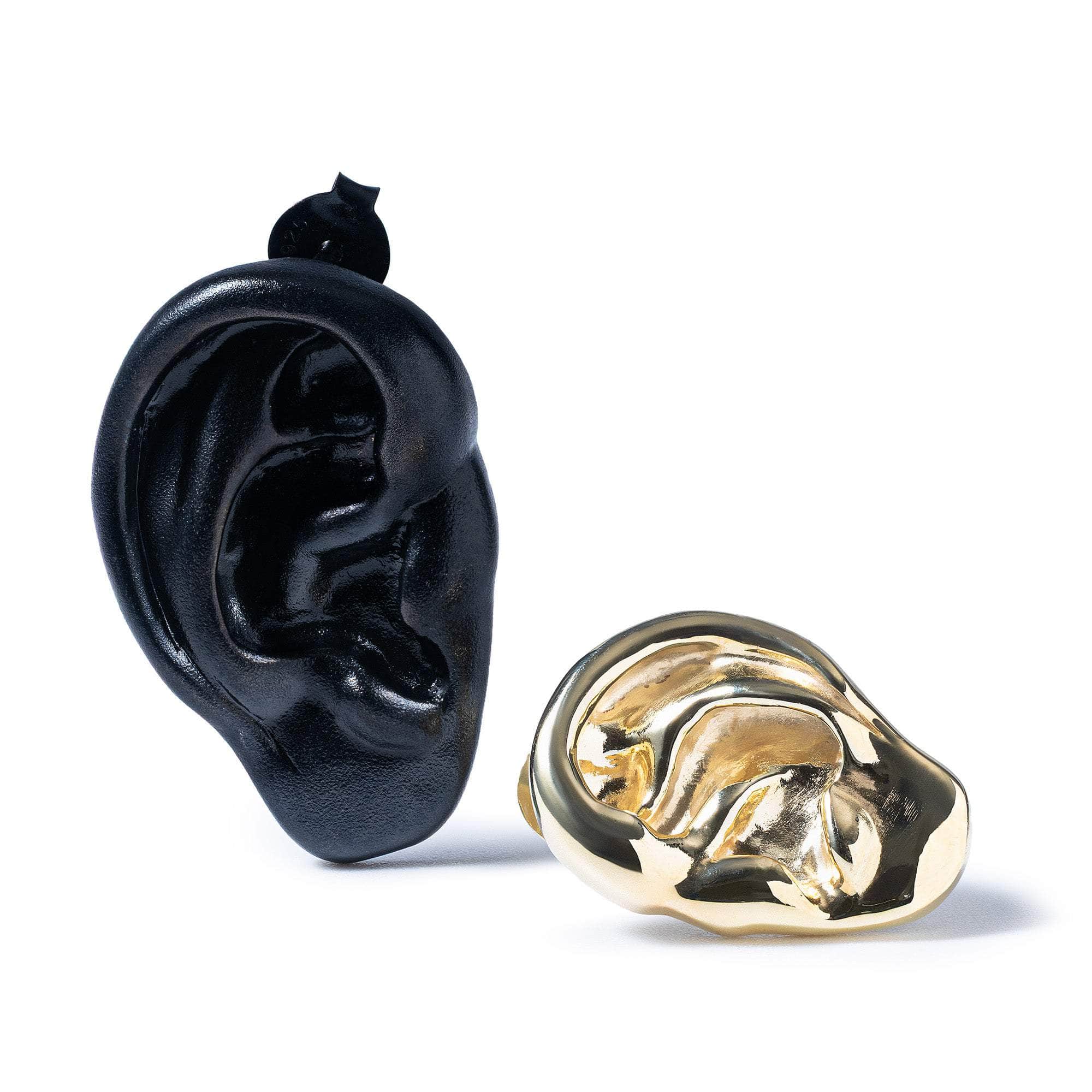 Vincent 925 Silver Asymmetric Ear-Shaped Earrings Anthracite & Gold Plated