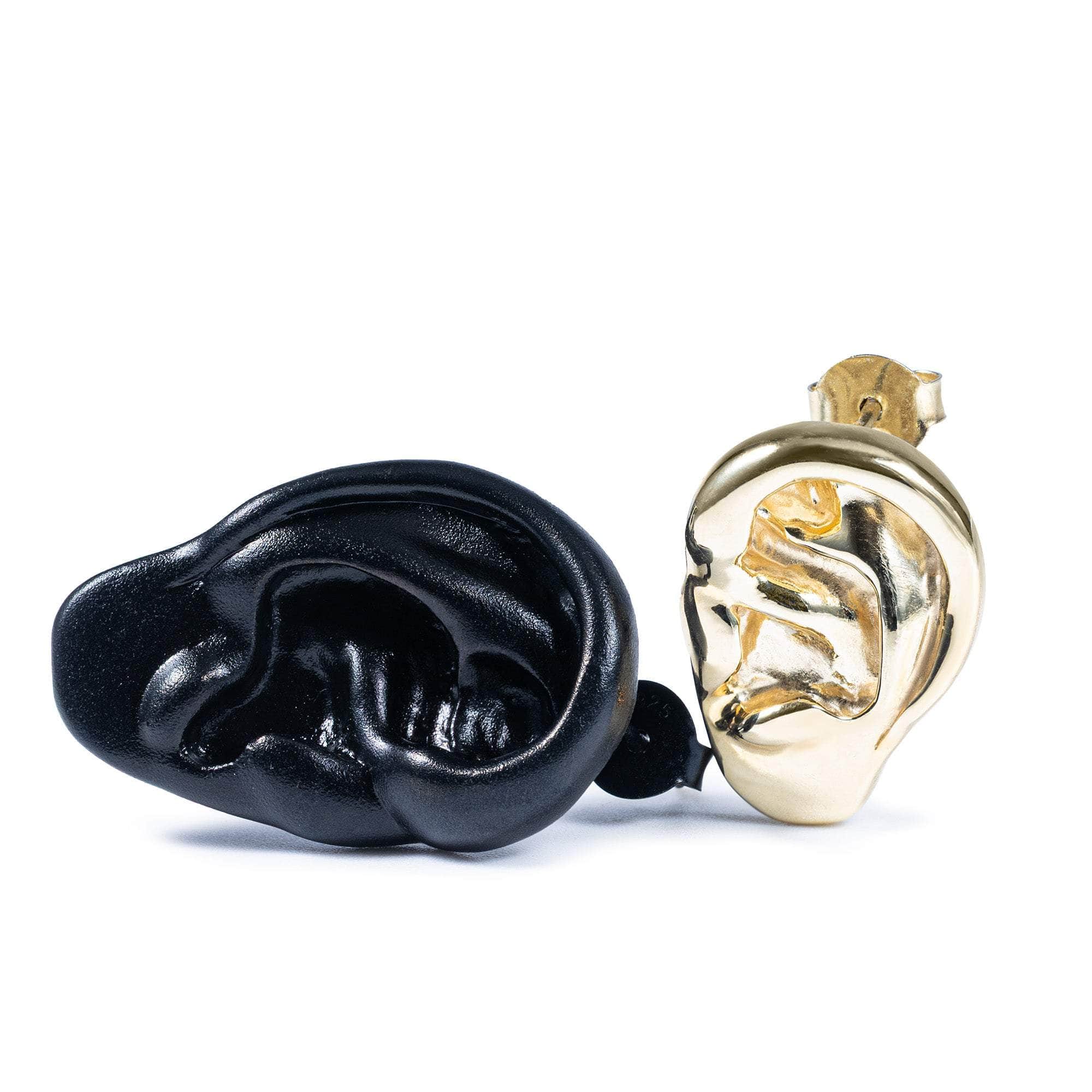 Vincent 925 Silver Asymmetric Ear-Shaped Earrings Anthracite & Gold Plated