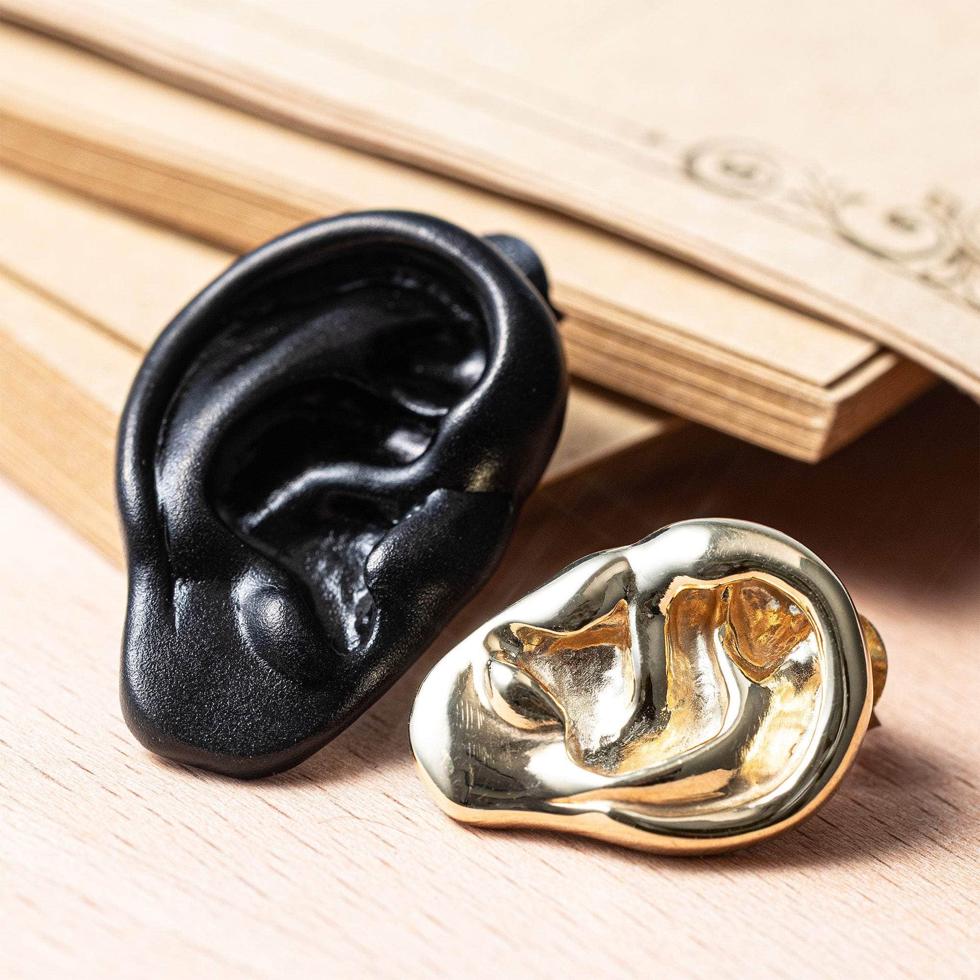 Vincent 925 Silver Asymmetric Ear-Shaped Earrings Anthracite & Gold Plated