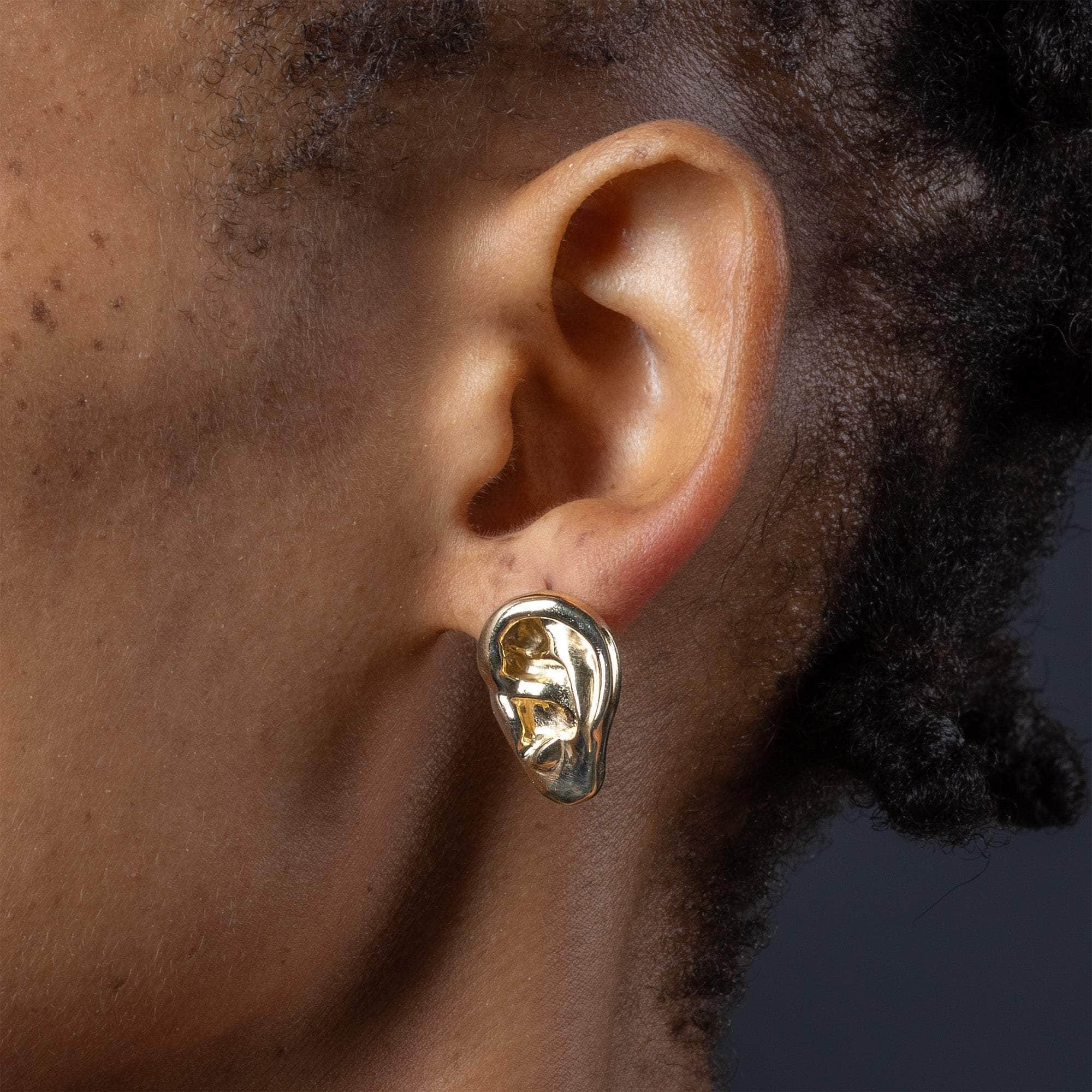 Vincent 925 Silver Asymmetric Ear-Shaped Earrings Anthracite & Gold Plated