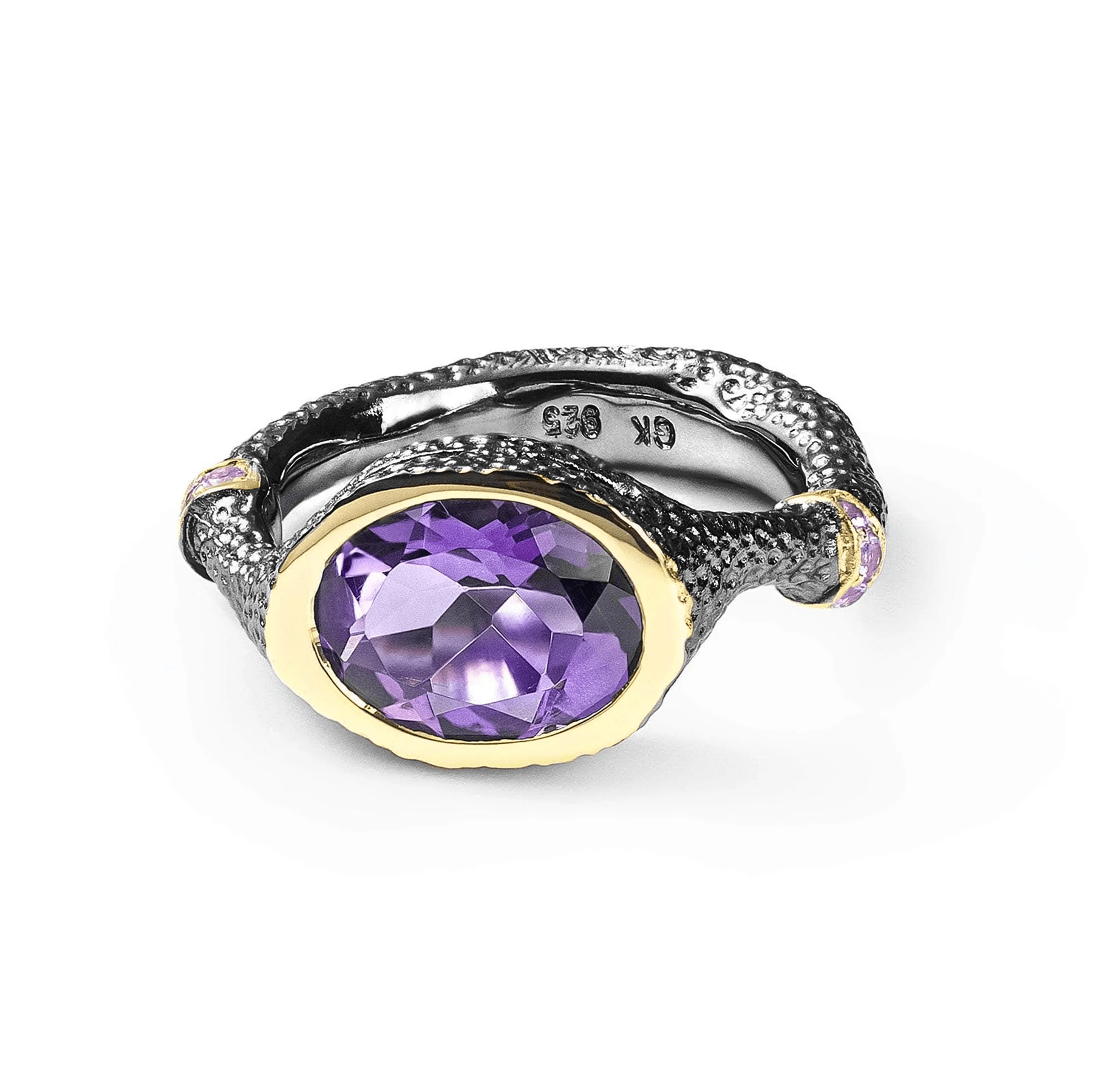Gestin Iconic Amethyst Silver Ring in Black Rhodium and 18K Gold