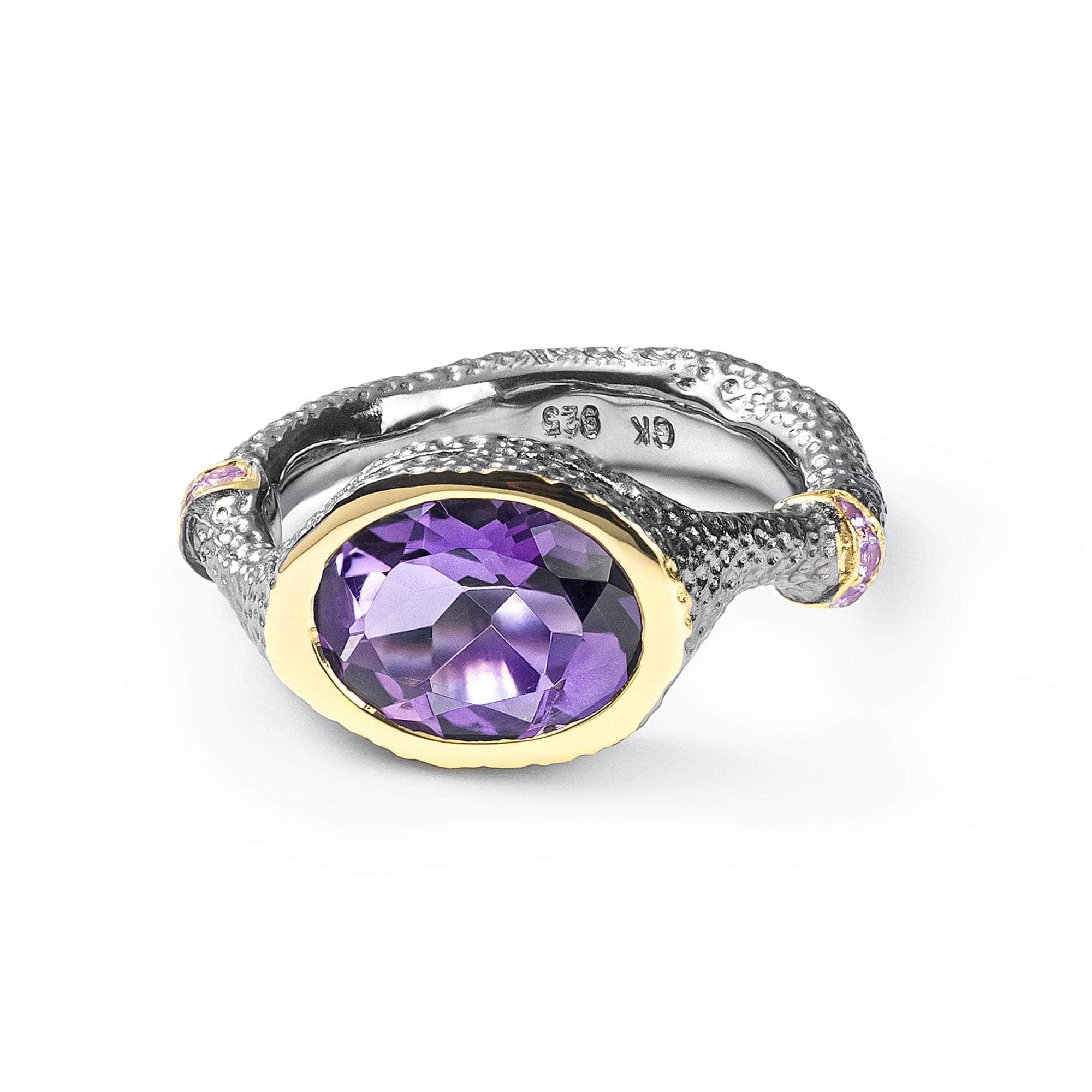 Gestin Iconic Amethyst Silver Ring in White Rhodium and 18K Gold