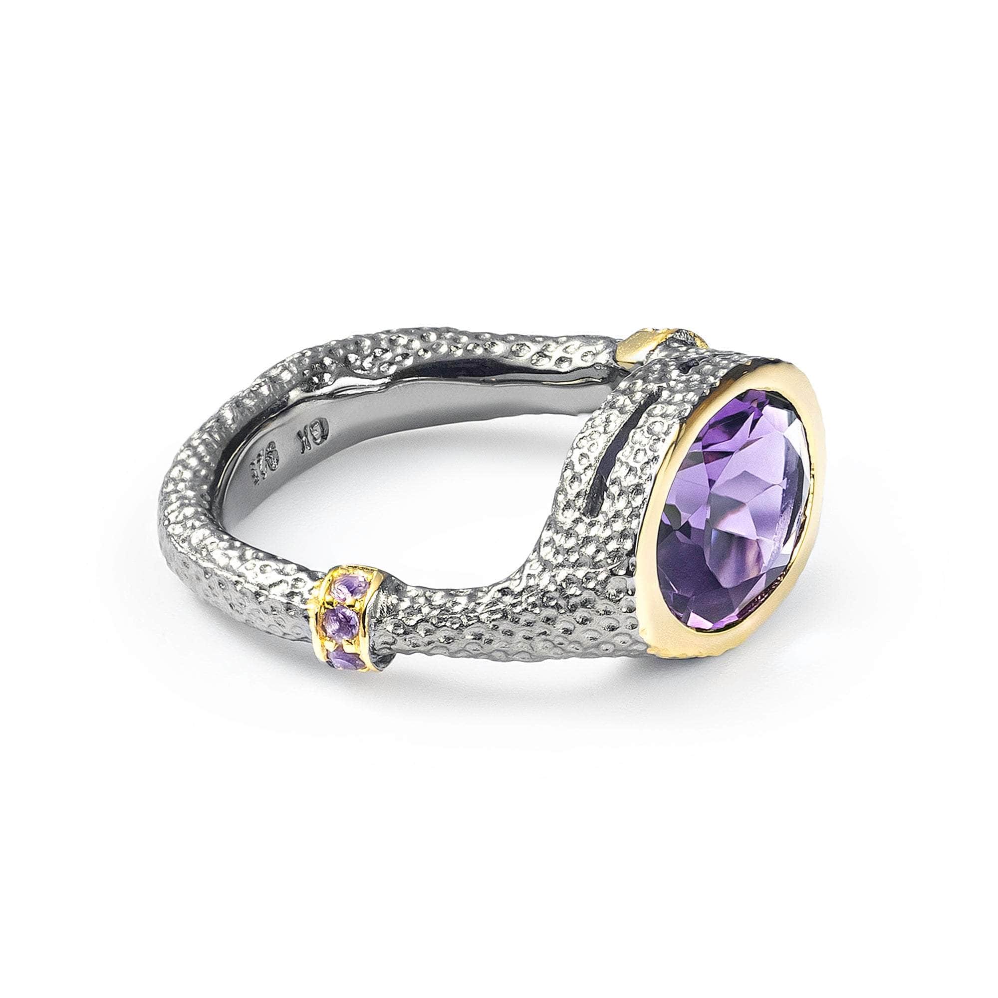 Gestin Iconic Amethyst Silver Ring in White Rhodium and 18K Gold