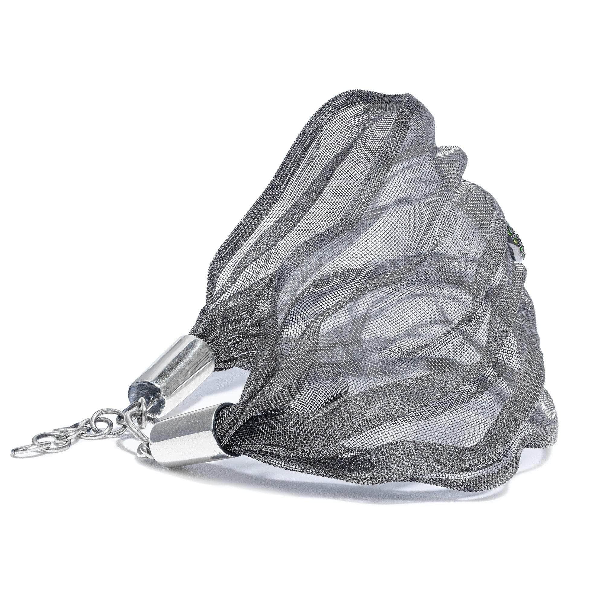 Meshura Titanium Mesh and 925 Silver Soft Bracelet with Green Tsavorite