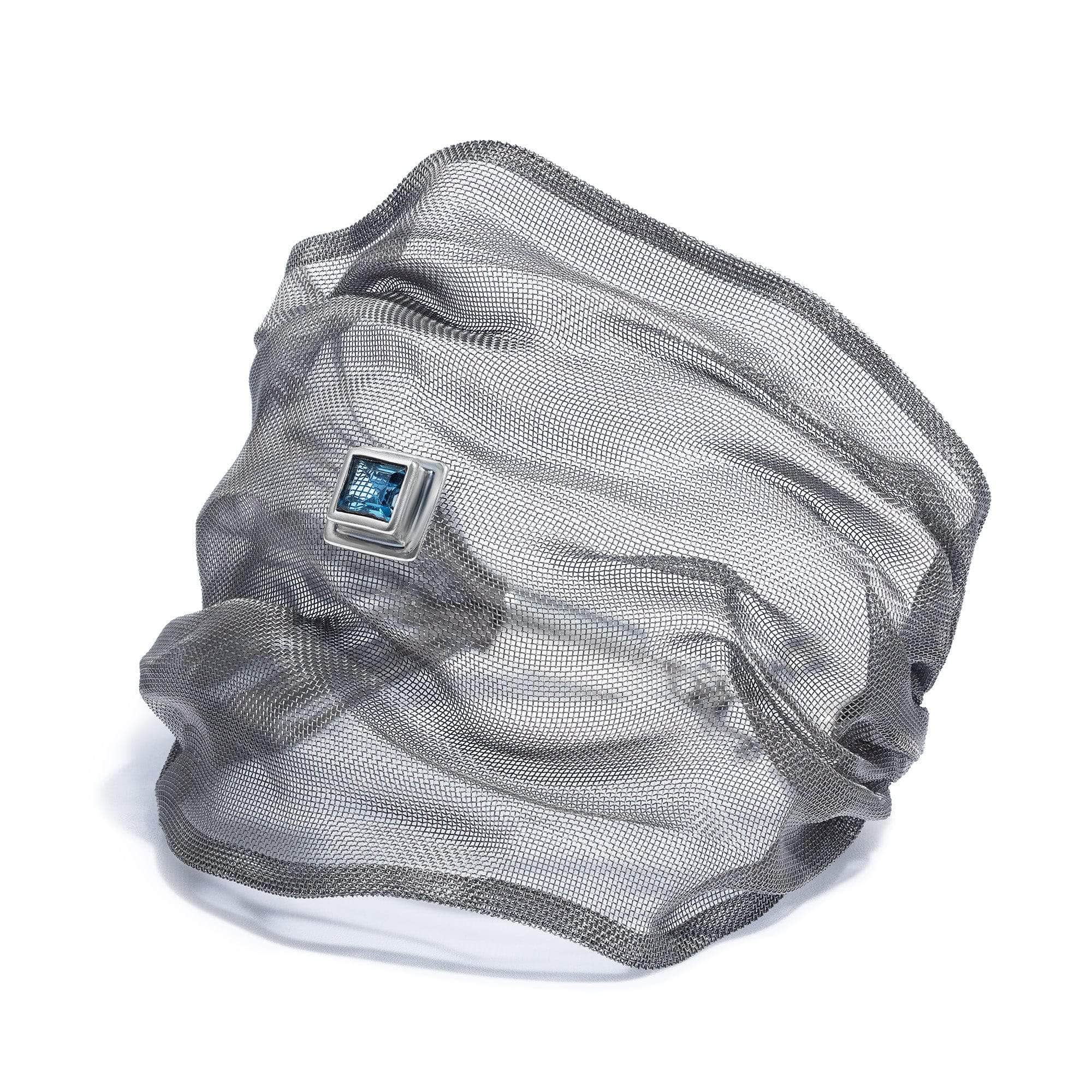 Fibrex Titanium Mesh and 925 Silver Soft Bracelet with Princess-Cut Blue Topaz