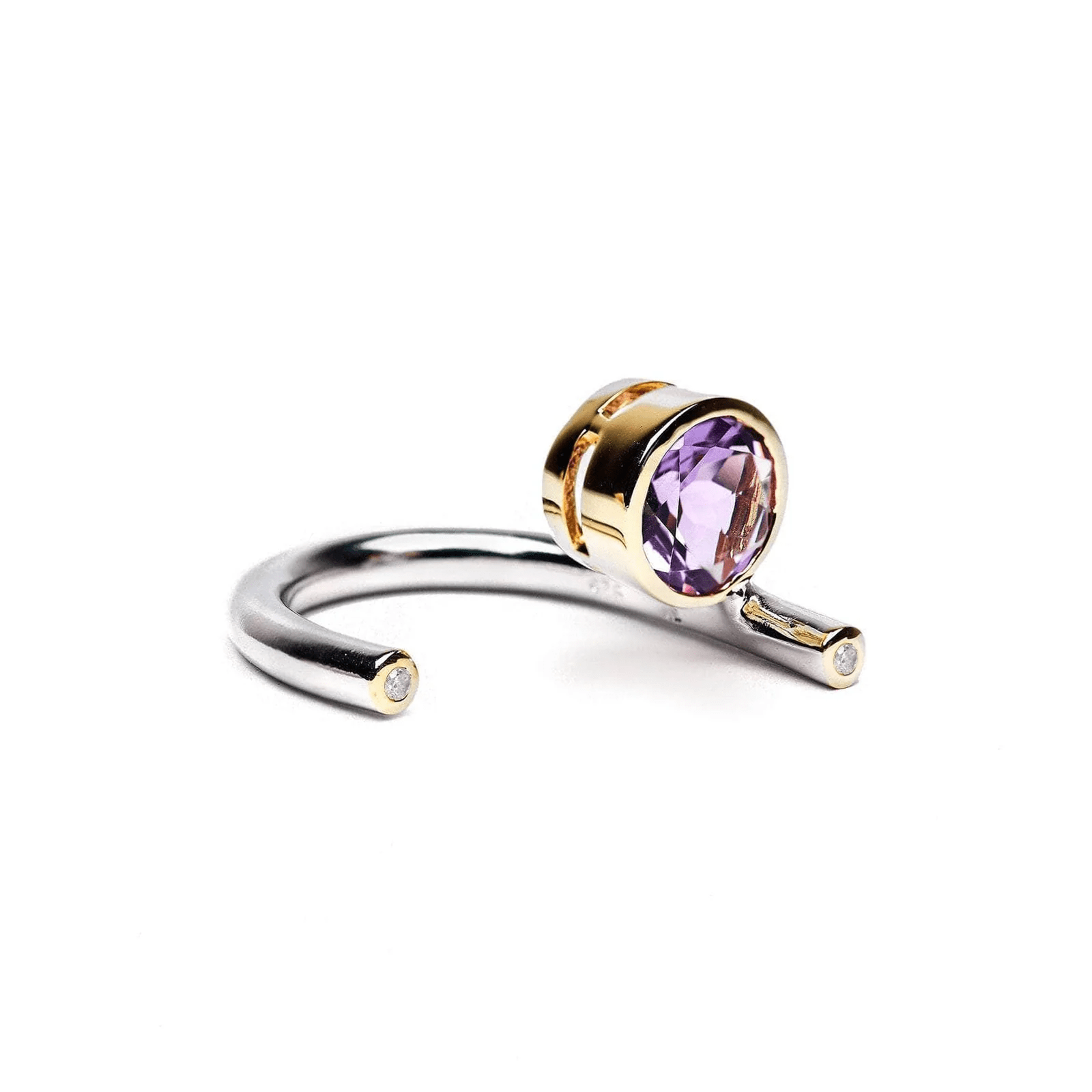 Gilda Open Band 925 Sterling Silver Ring with Round-Cut Amethyst