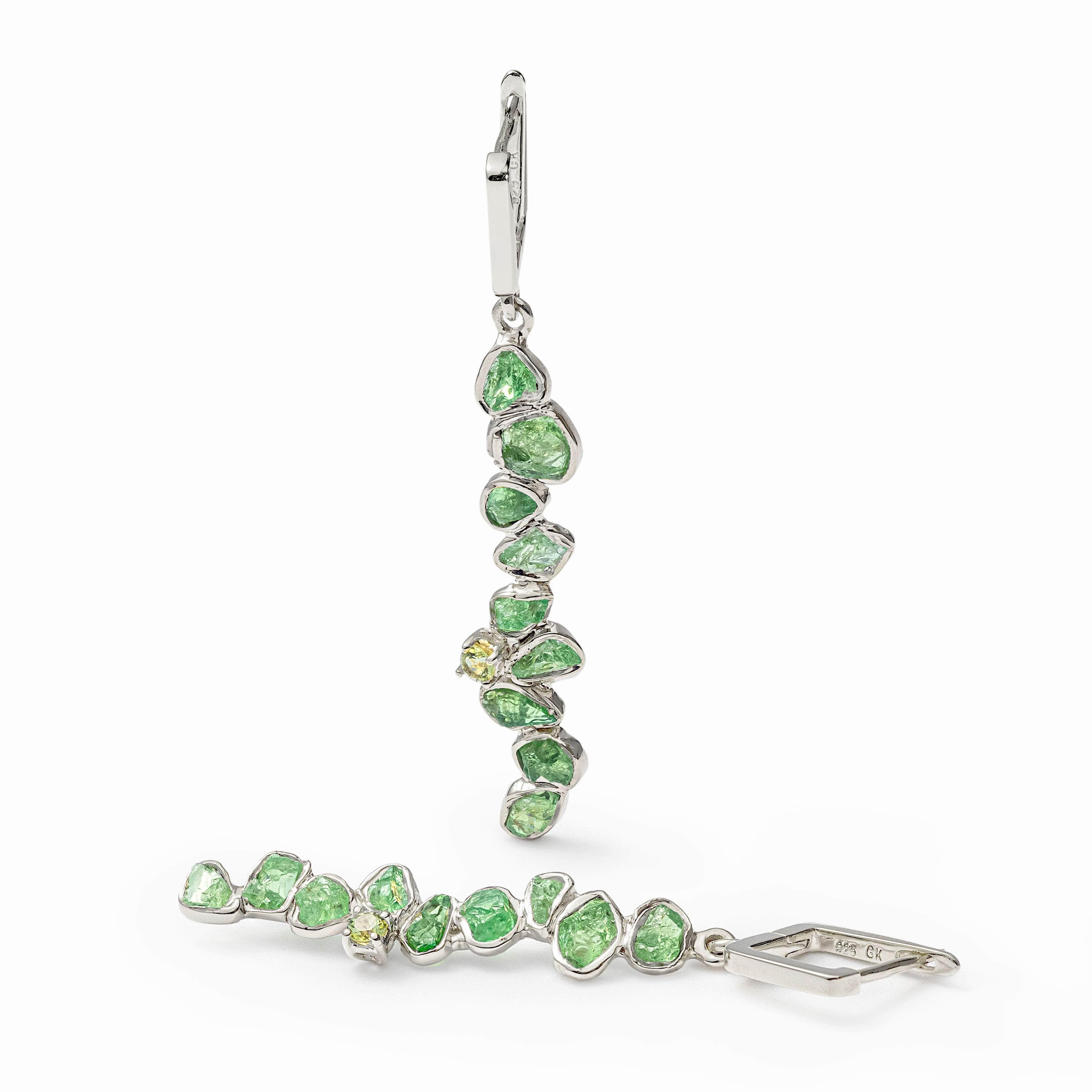 Lulle Rough Tsavorite and Peridot Earrings in White Rhodium-plated Silver